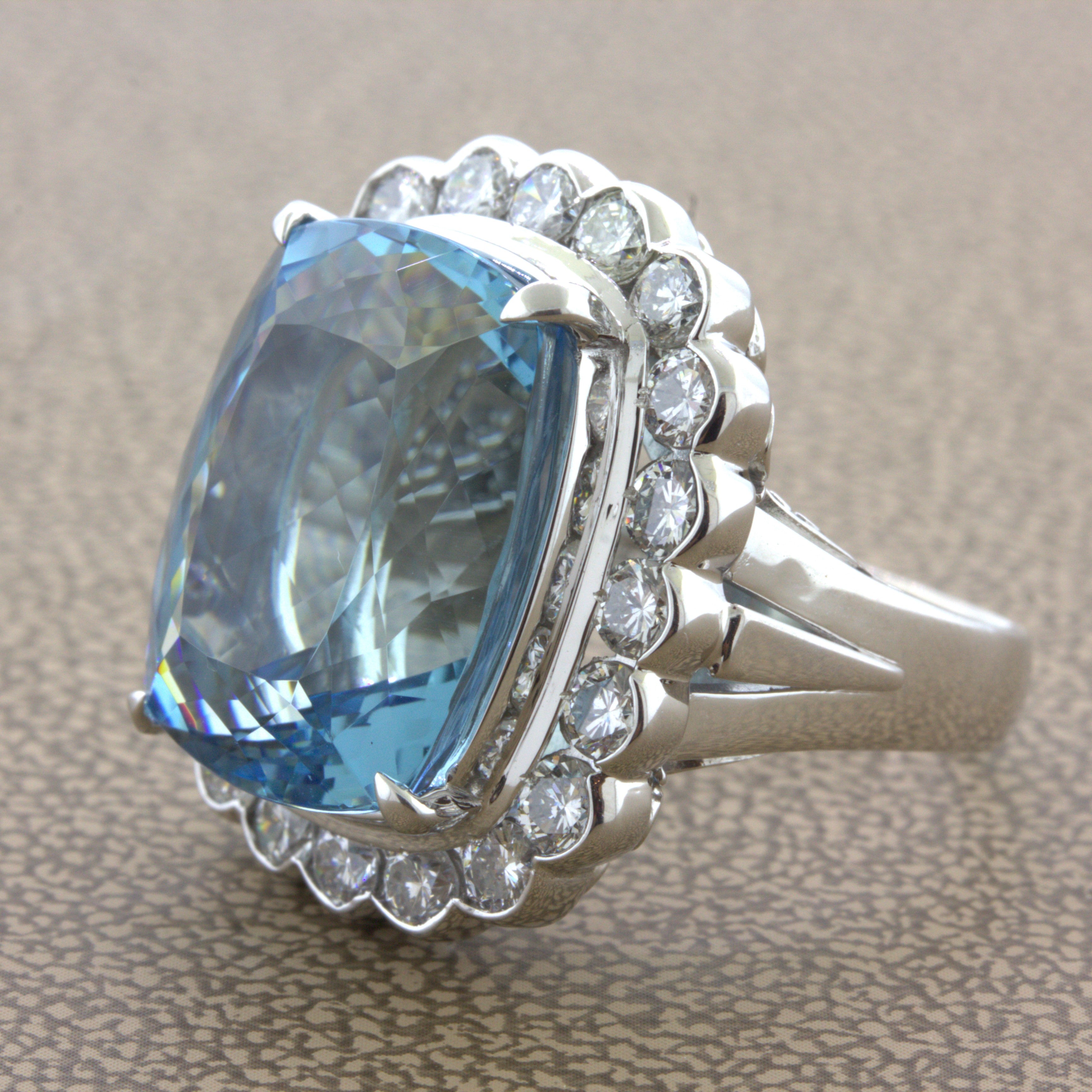 14.51 Carat Aquamarine Diamond Platinum Cocktail Ring