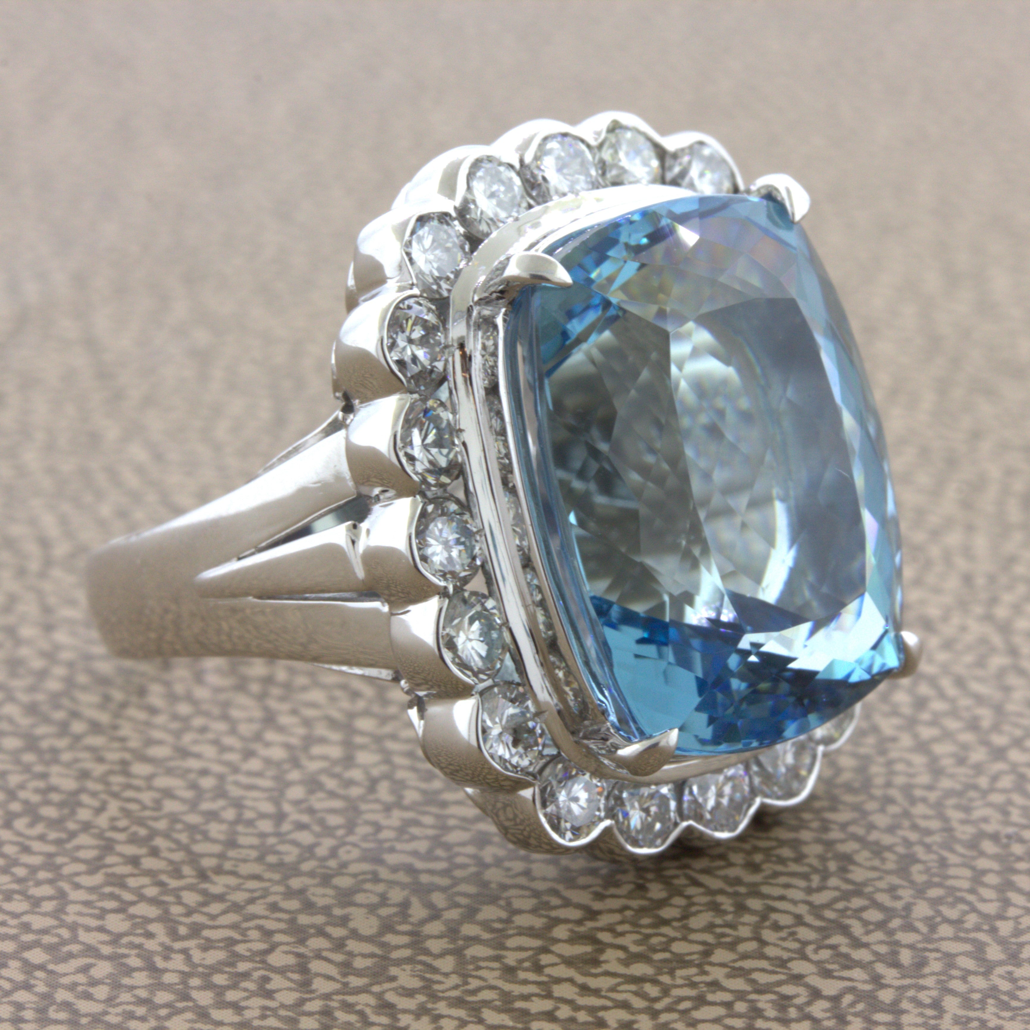 14.51 Carat Aquamarine Diamond Platinum Cocktail Ring