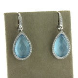Blue Topaz Diamond Halo 18k White Gold Drop Earrings
