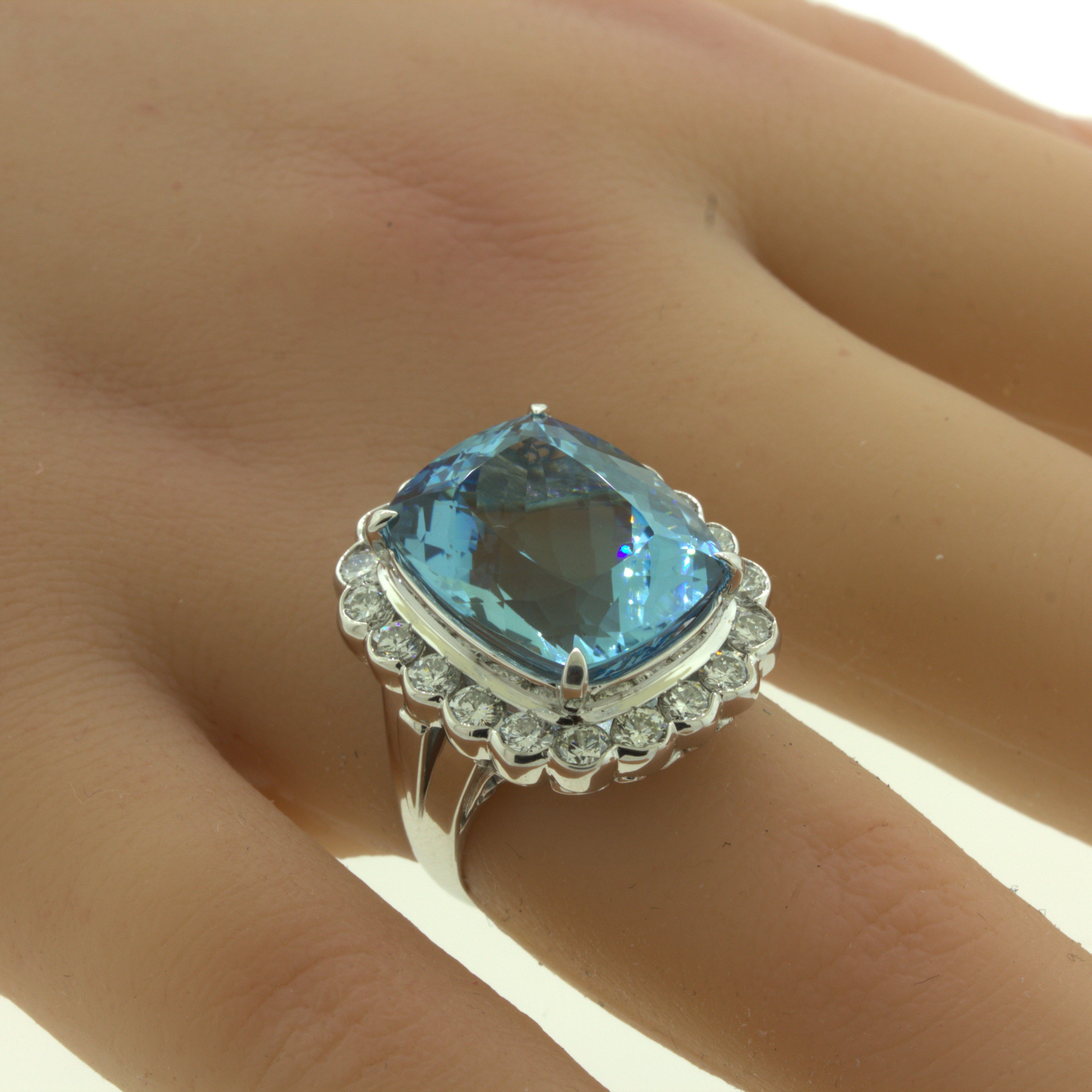 14.51 Carat Aquamarine Diamond Platinum Cocktail Ring