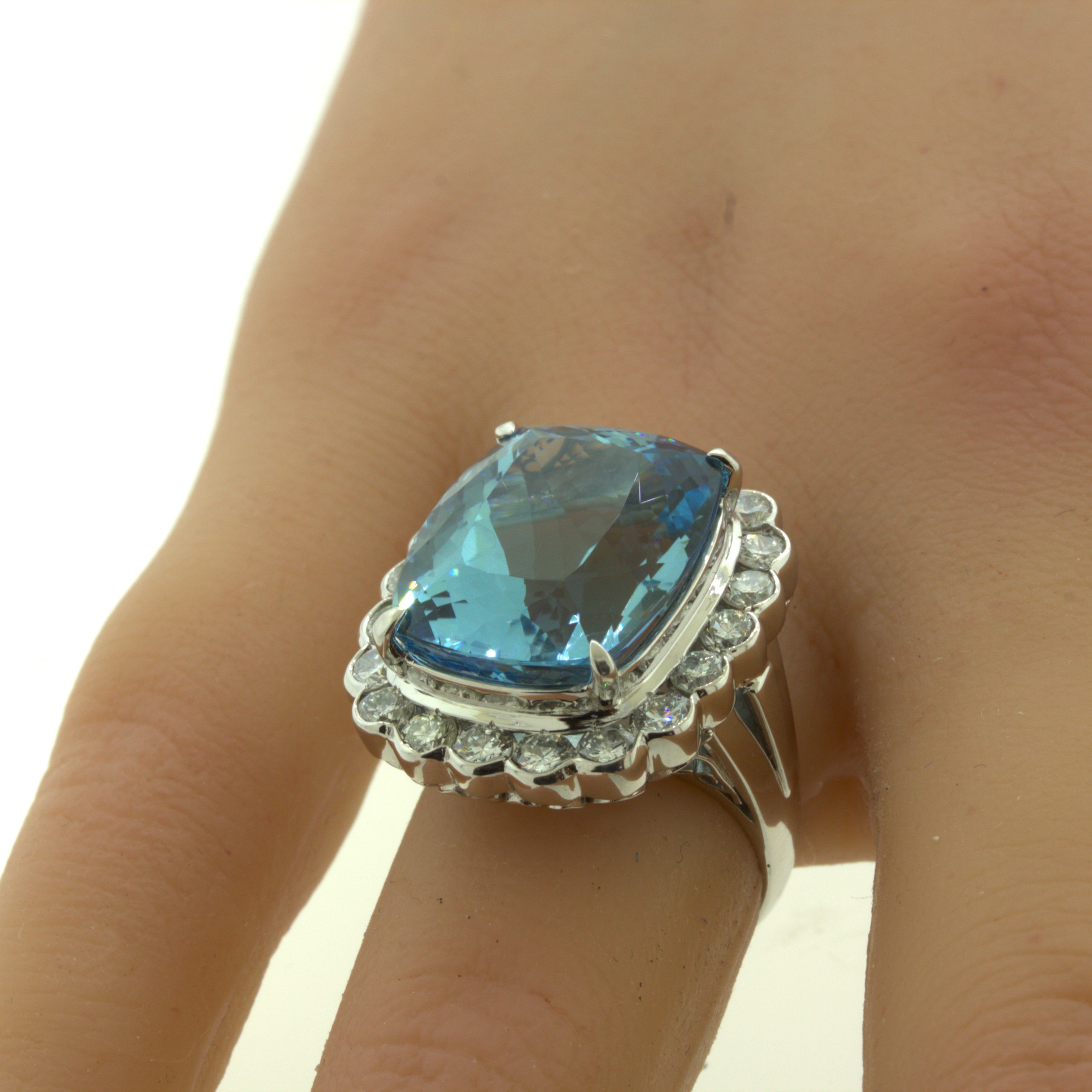 14.51 Carat Aquamarine Diamond Platinum Cocktail Ring