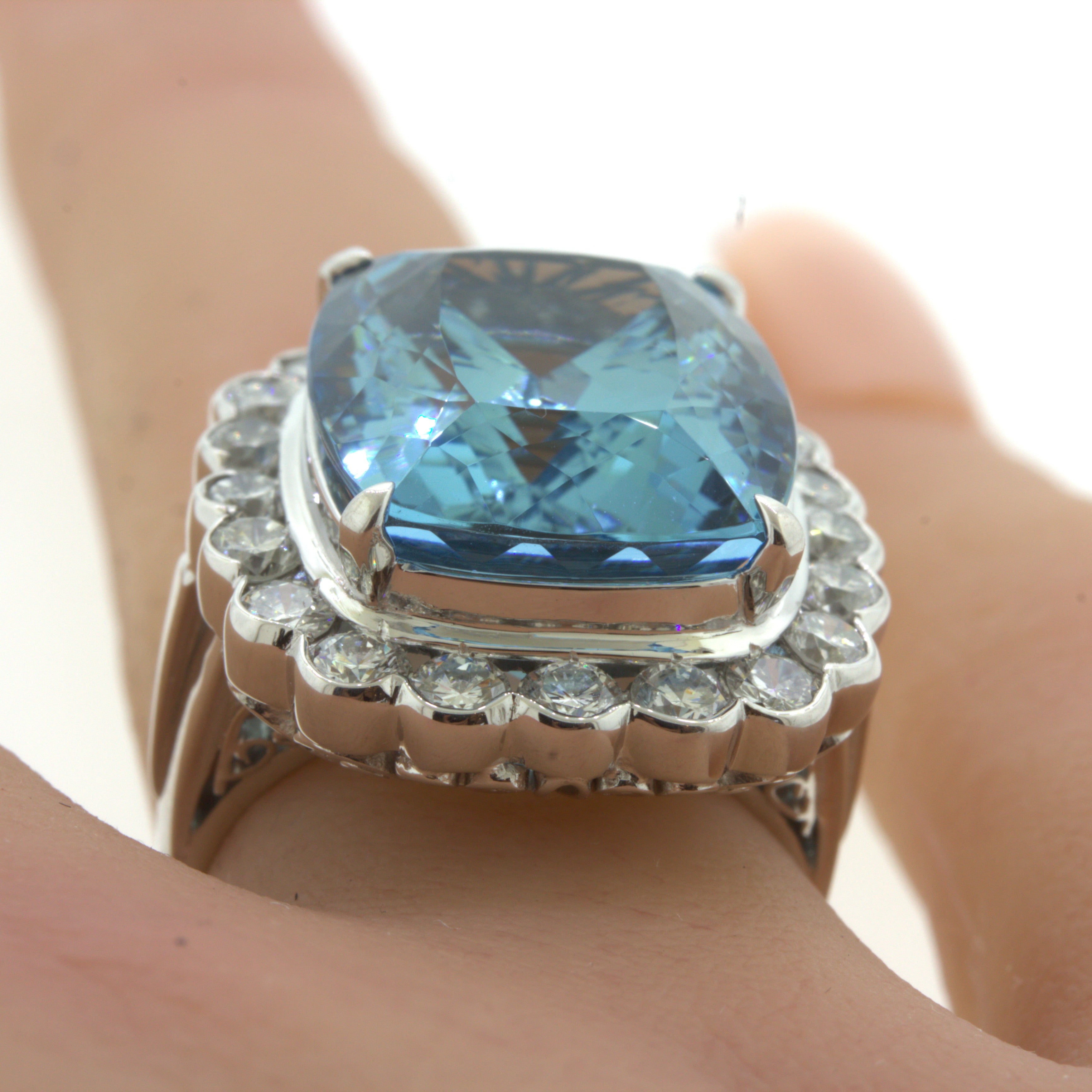 14.51 Carat Aquamarine Diamond Platinum Cocktail Ring