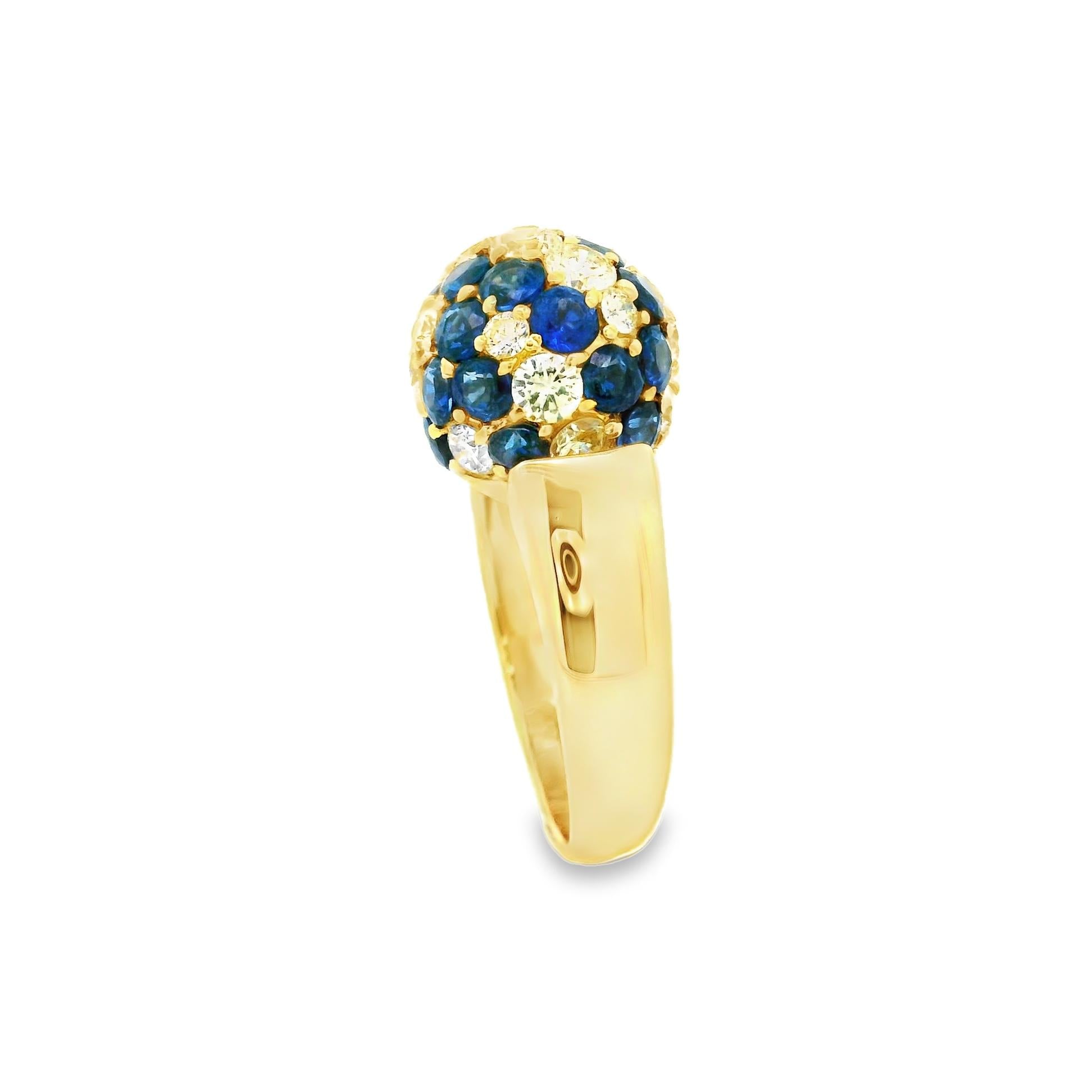 Blue-Sapphire Diamond 18k Yellow Gold Sphere Ring