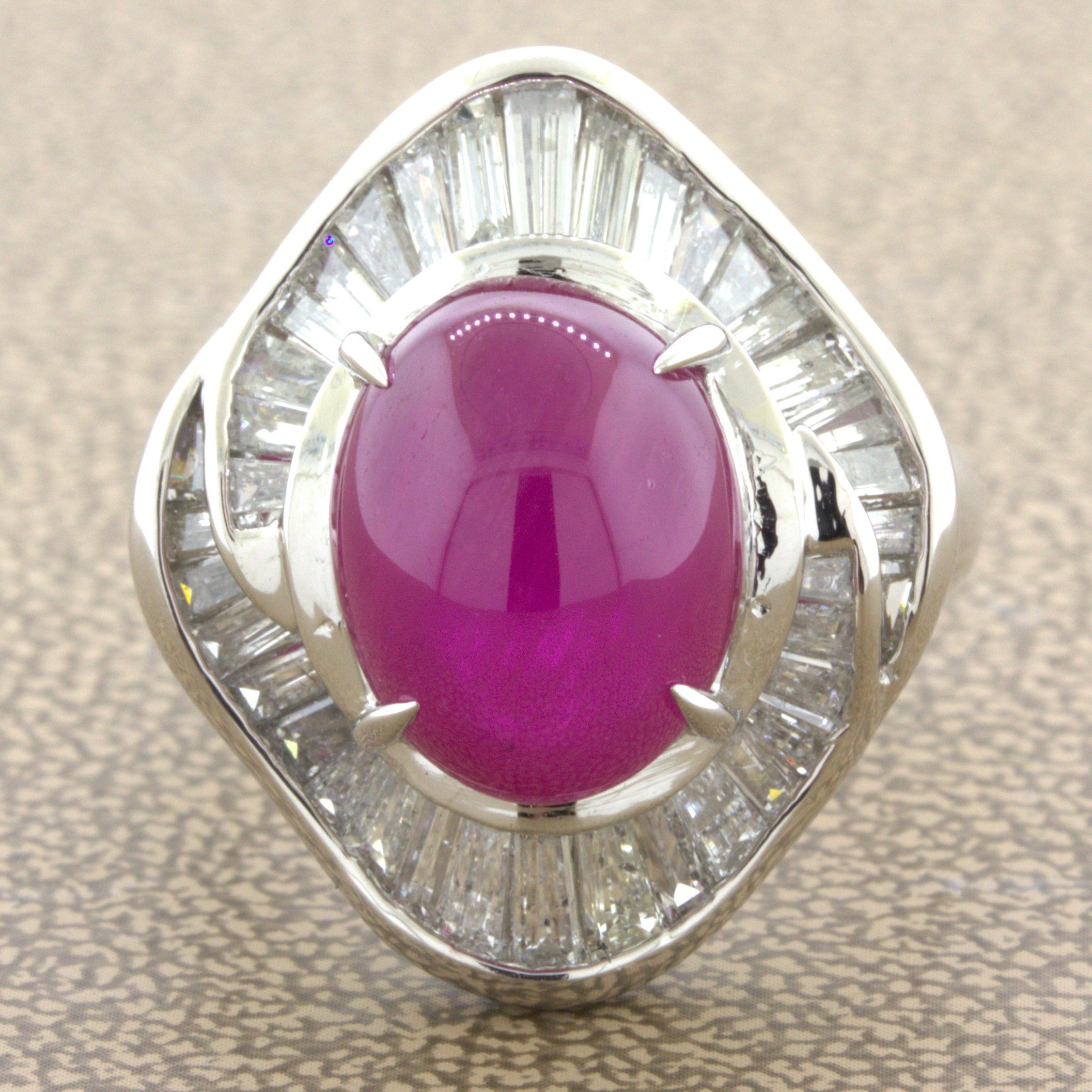 9.34 Carat Cabochon Ruby Diamond Platinum Ring