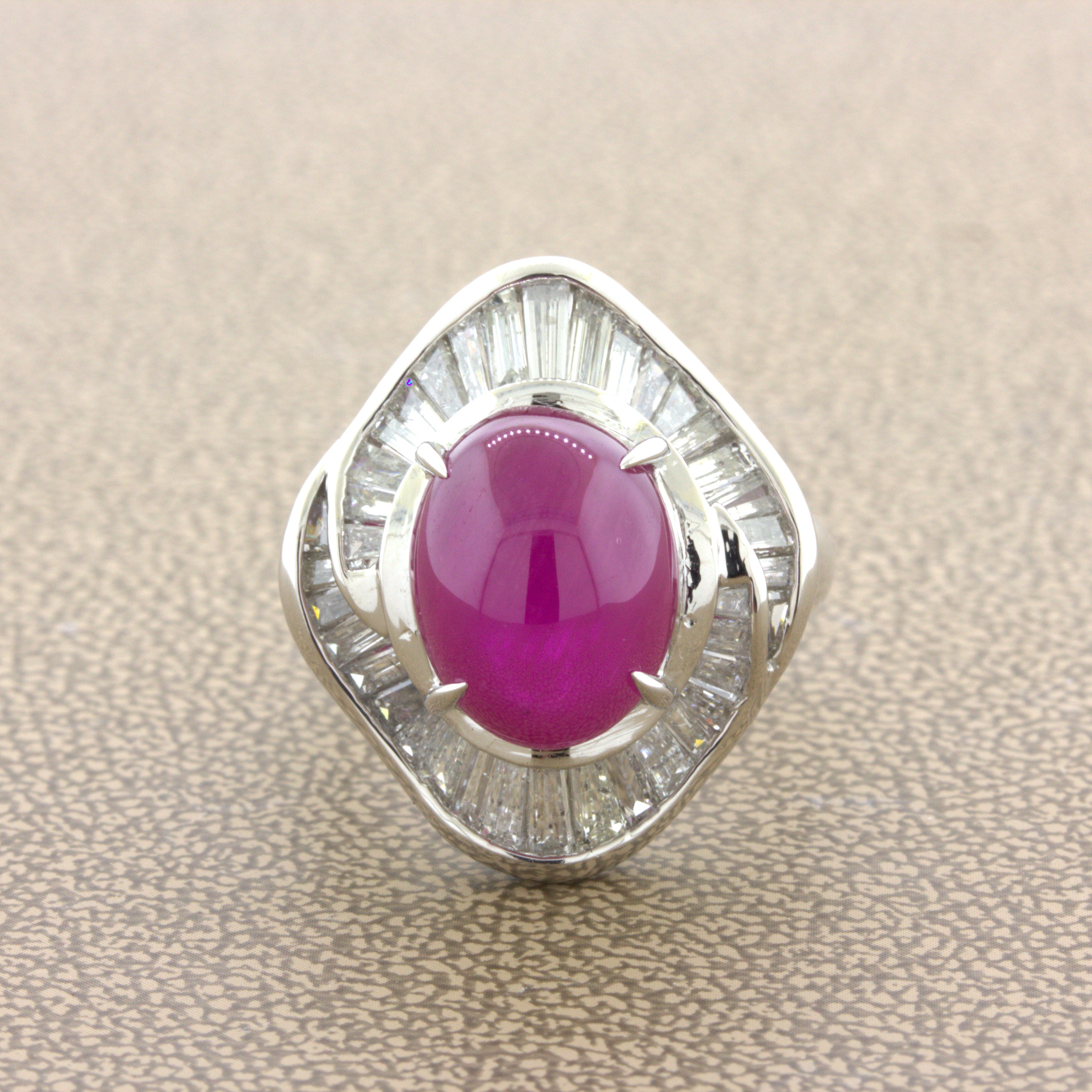 9.34 Carat Cabochon Ruby Diamond Platinum Ring