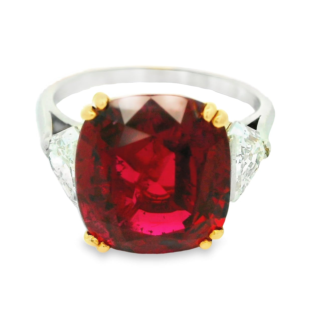 Magnificent Bvlgari 8.23 Carat Ruby Diamond Platinum & 18k Yellow Gold Ring, AGL