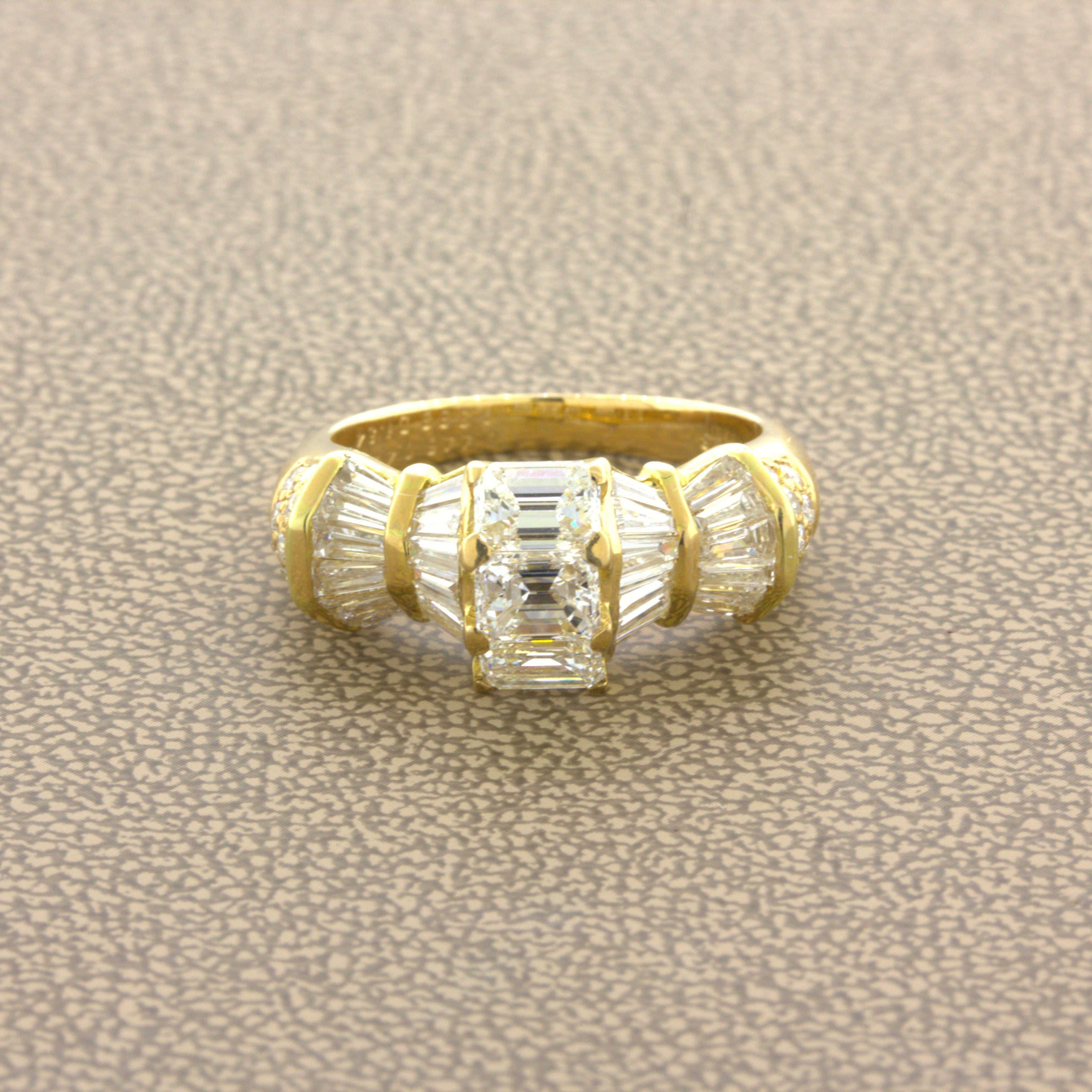 Emerald-Cut Diamond 18k Yellow Gold Band Ring