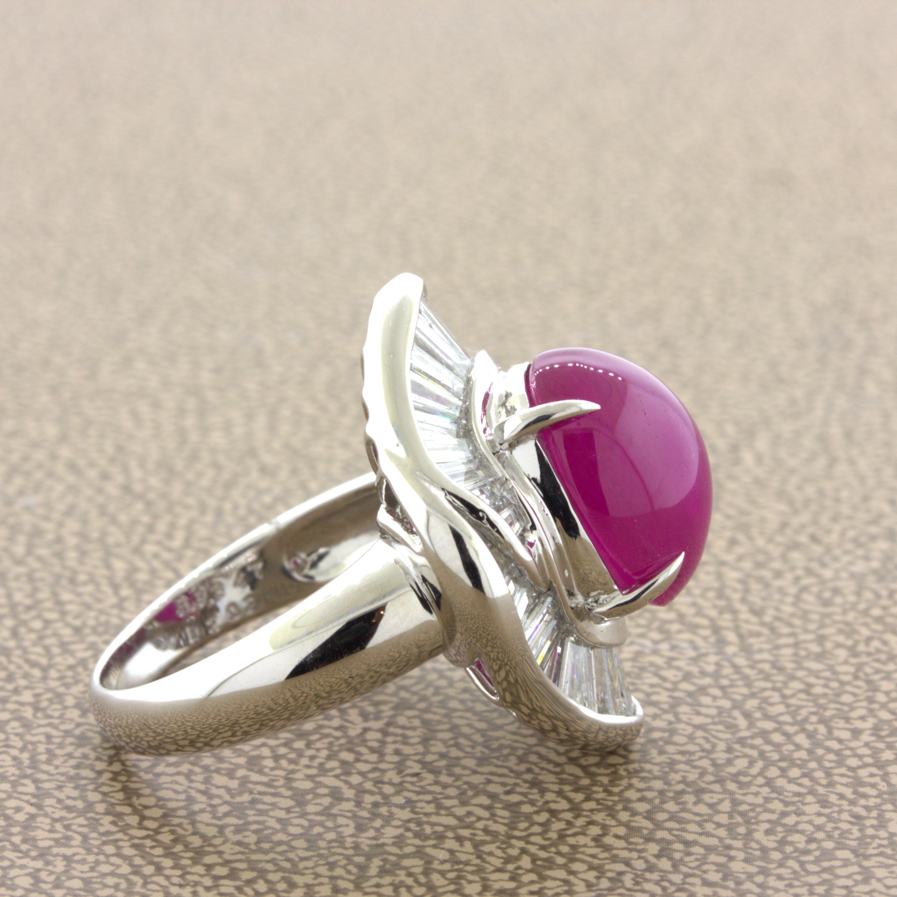 9.34 Carat Cabochon Ruby Diamond Platinum Ring