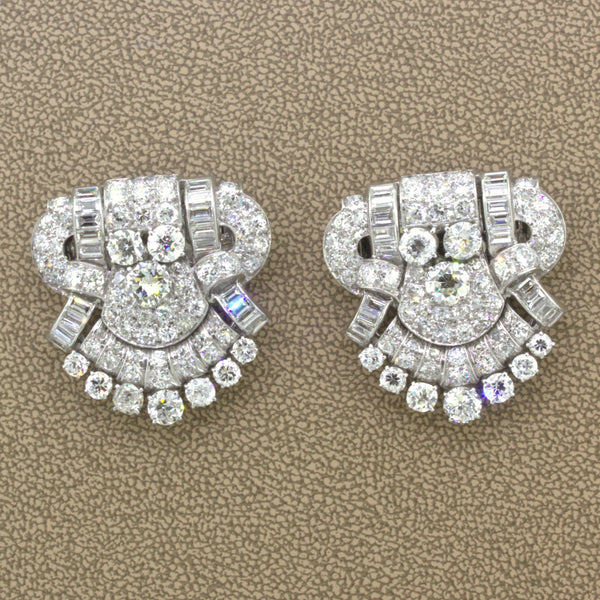 Art Deco Diamond Double-Clip Platinum Brooch