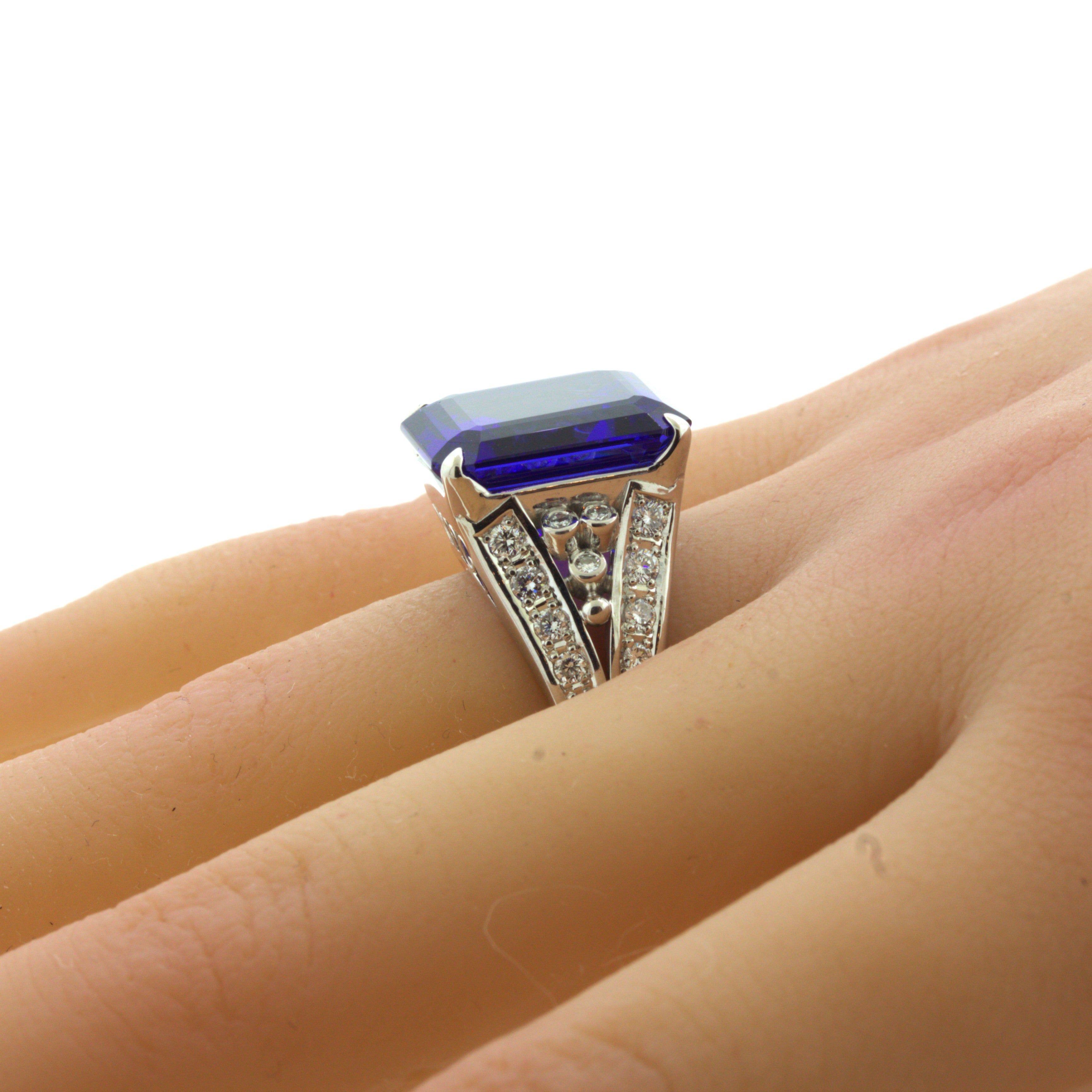 13.66 Carat Tanzanite Diamond Platinum Cocktail Ring