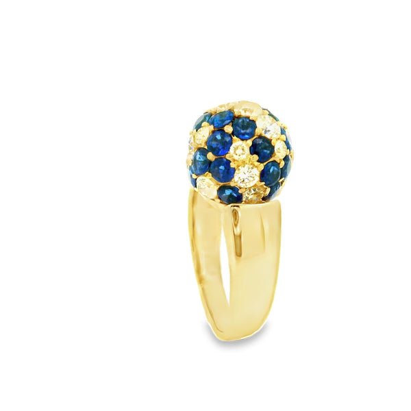Blue-Sapphire Diamond 18k Yellow Gold Sphere Ring