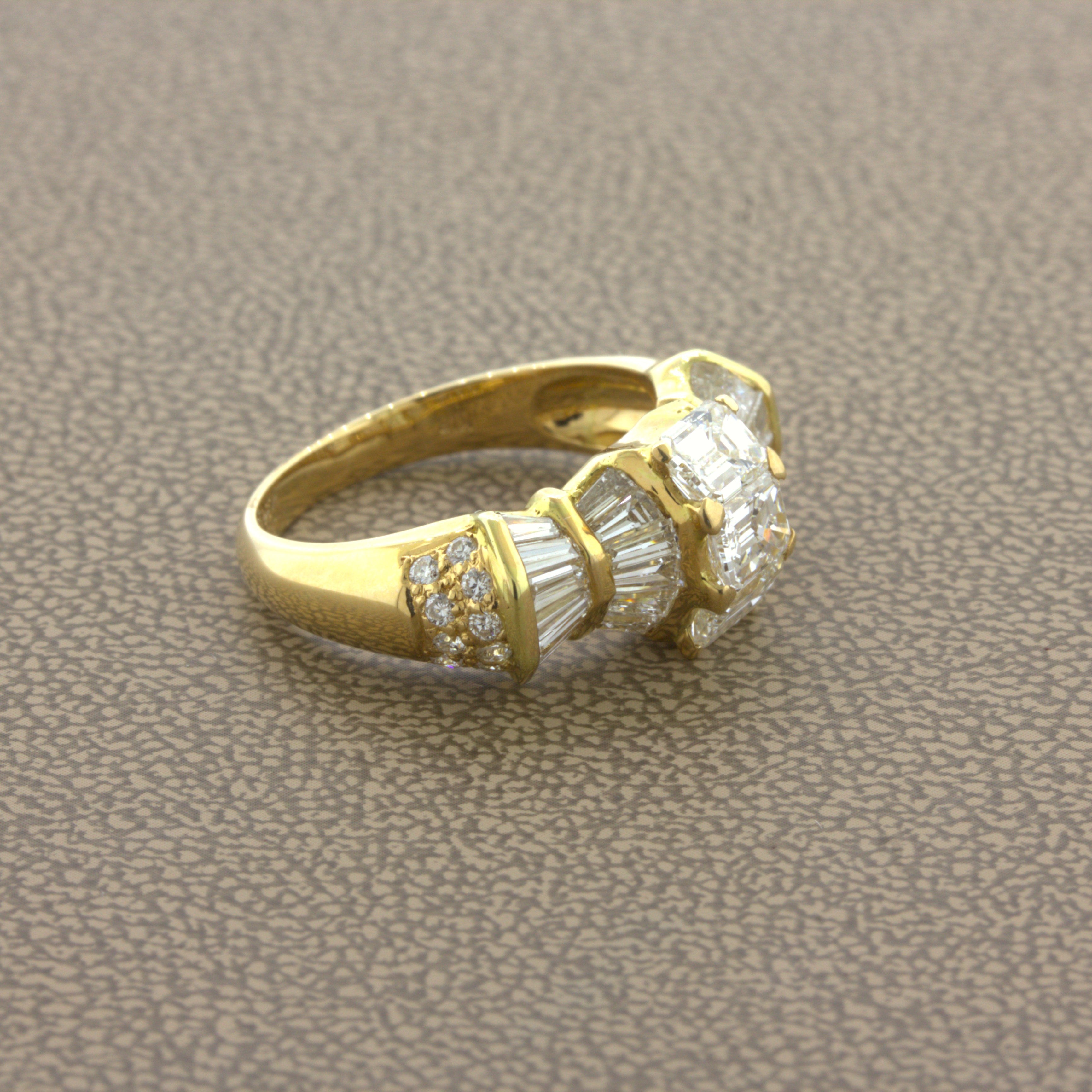 Emerald-Cut Diamond 18k Yellow Gold Band Ring