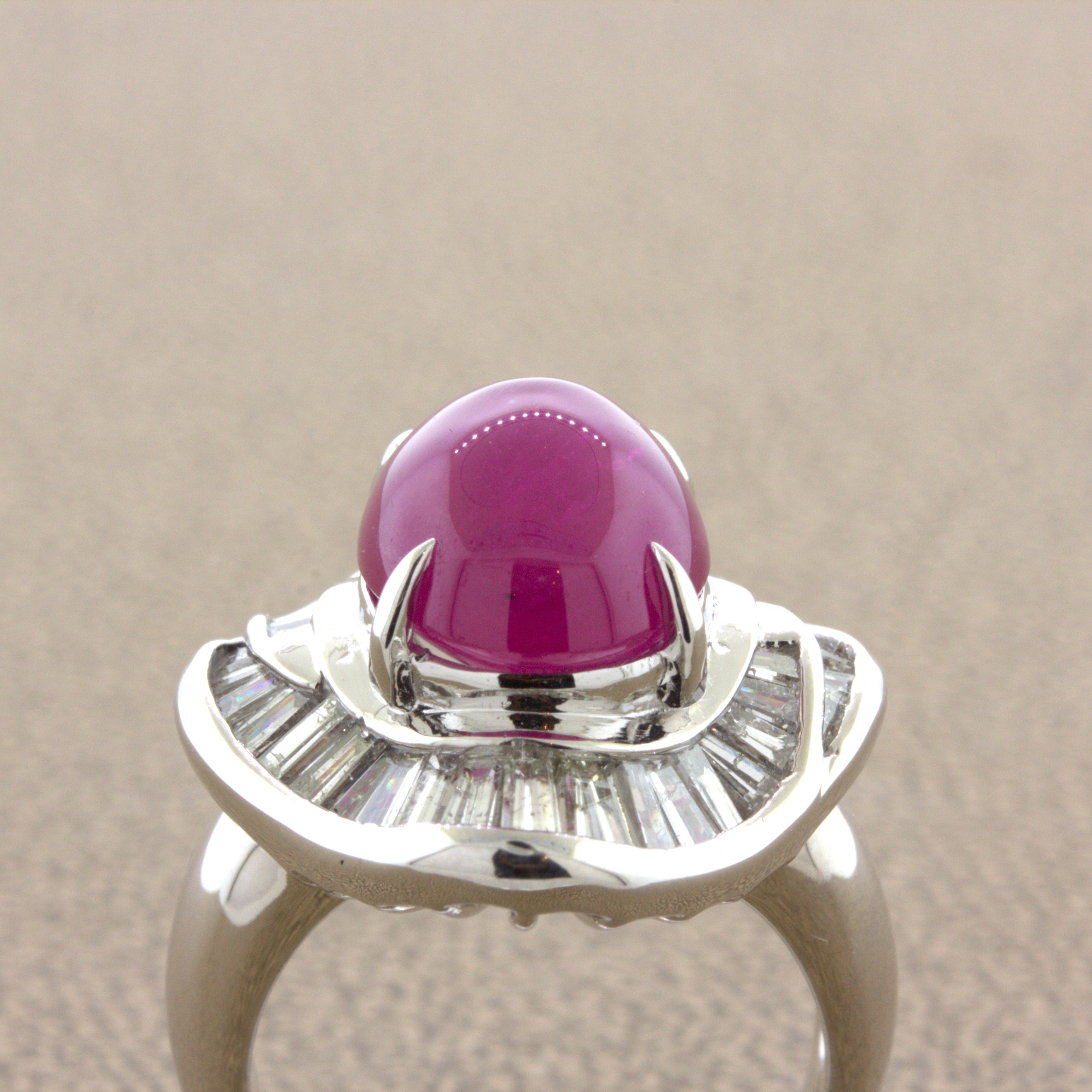 9.34 Carat Cabochon Ruby Diamond Platinum Ring