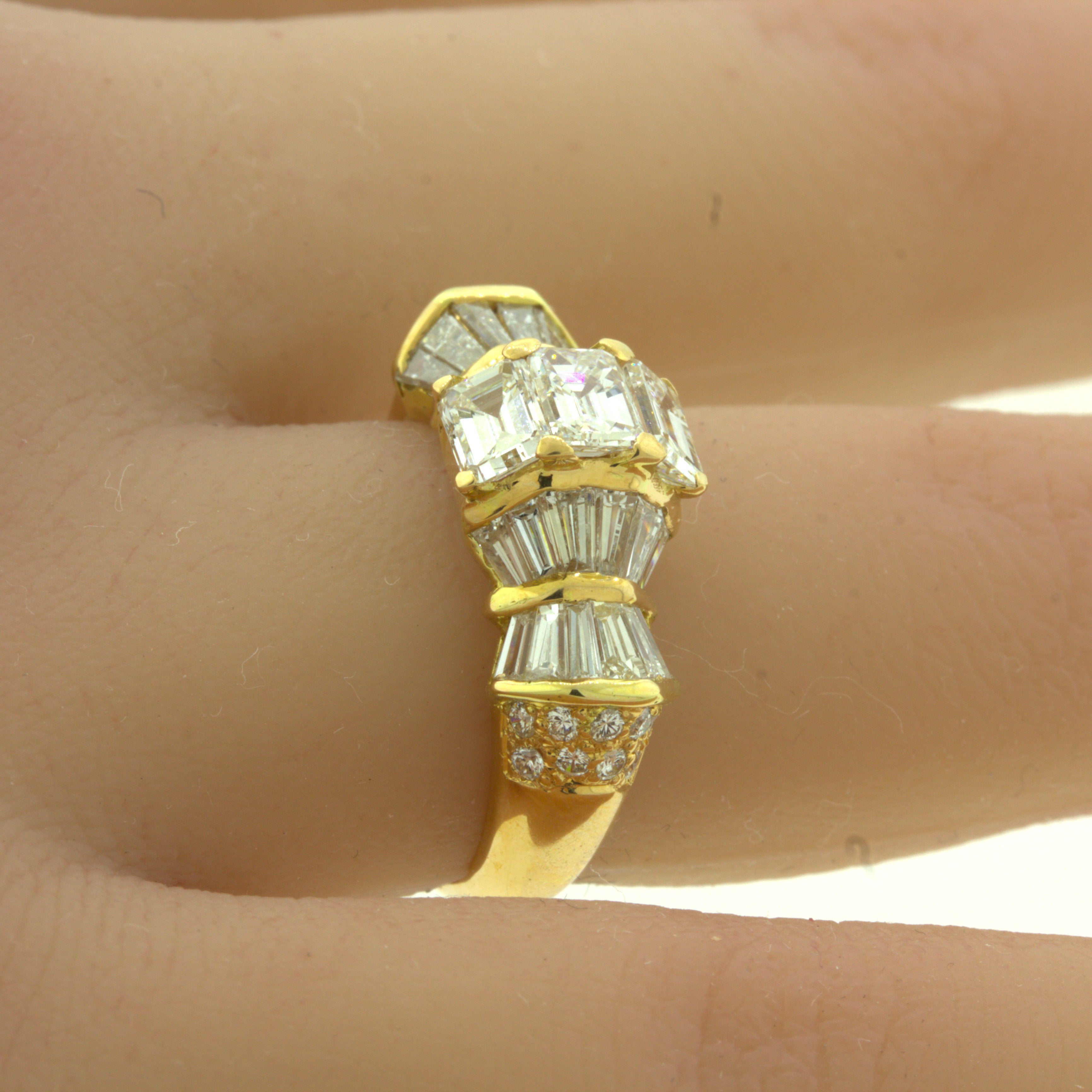 Emerald-Cut Diamond 18k Yellow Gold Band Ring