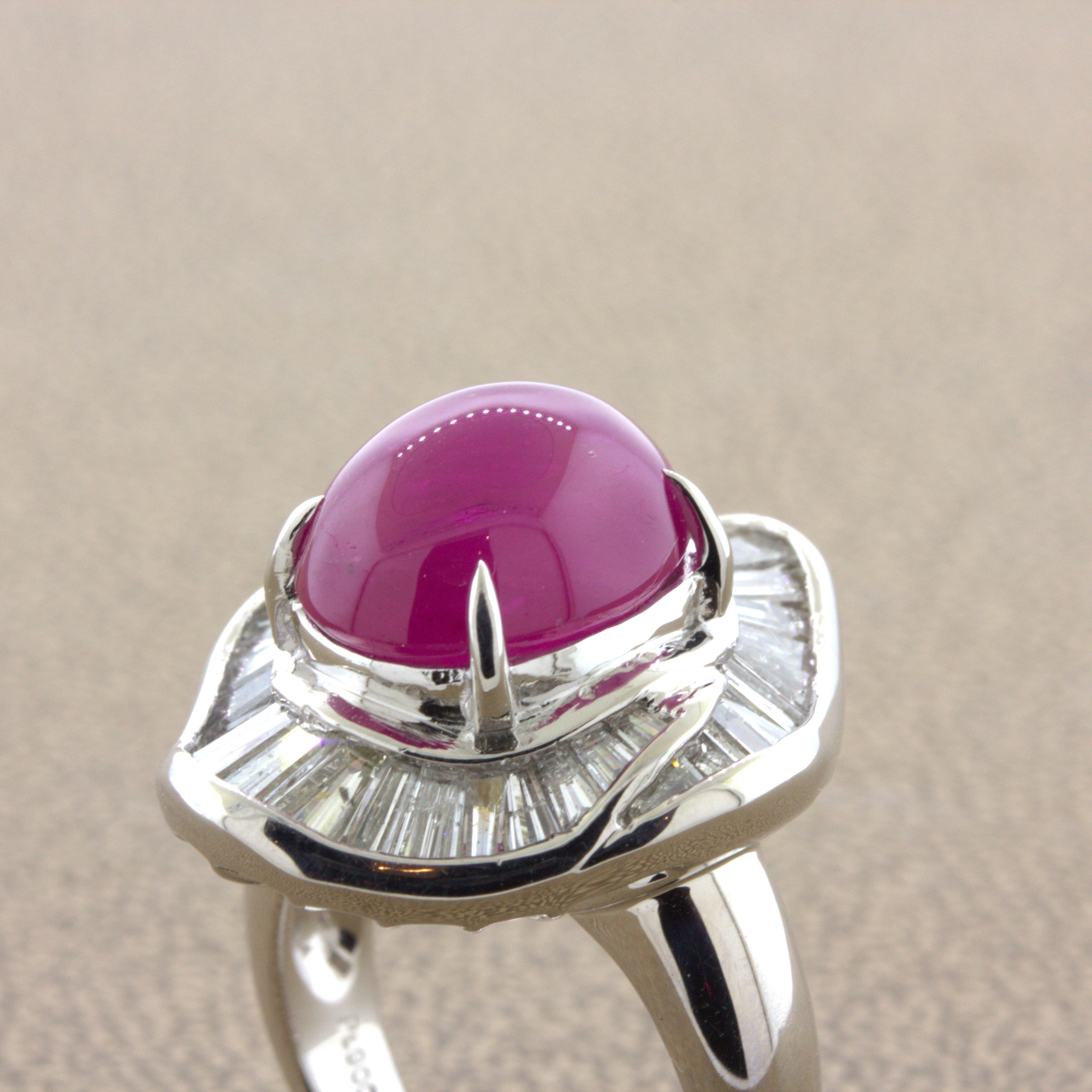 9.34 Carat Cabochon Ruby Diamond Platinum Ring