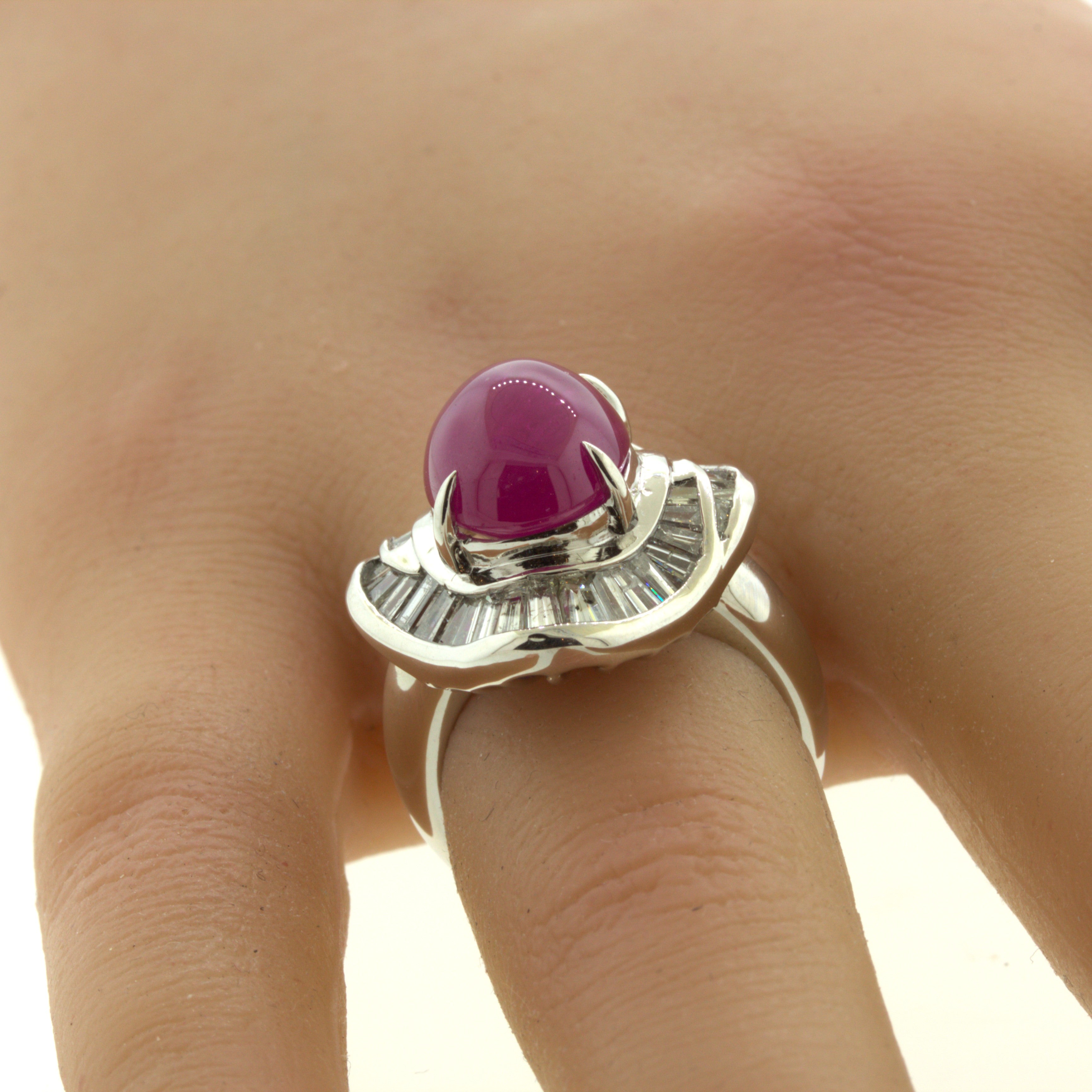 9.34 Carat Cabochon Ruby Diamond Platinum Ring