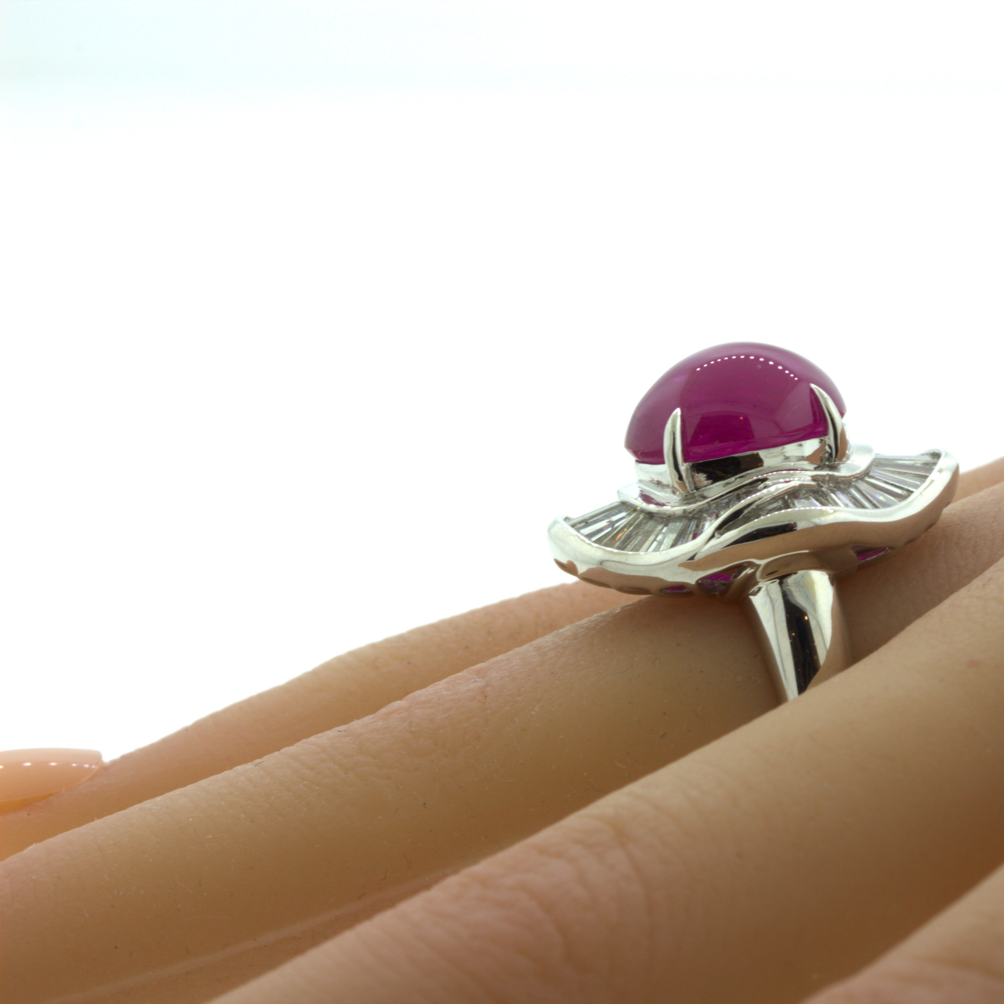 9.34 Carat Cabochon Ruby Diamond Platinum Ring