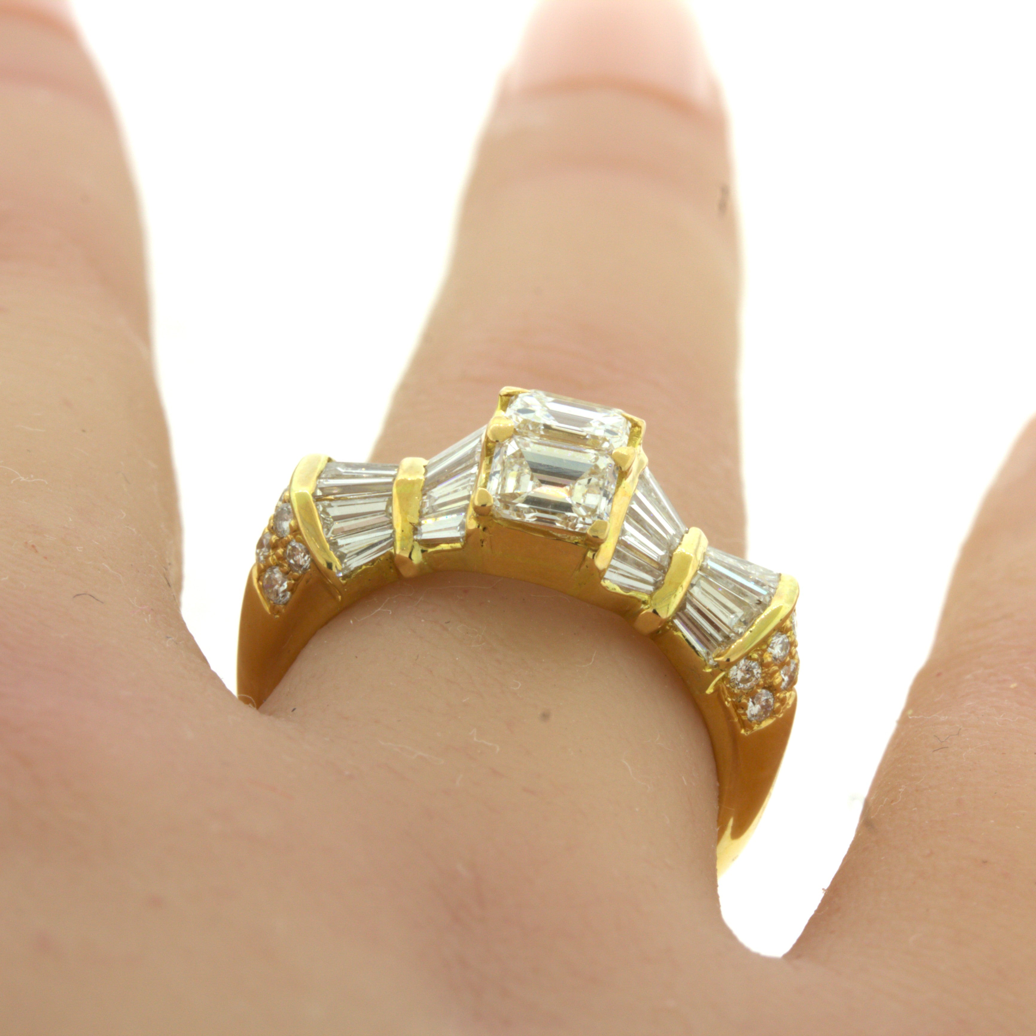 Emerald-Cut Diamond 18k Yellow Gold Band Ring