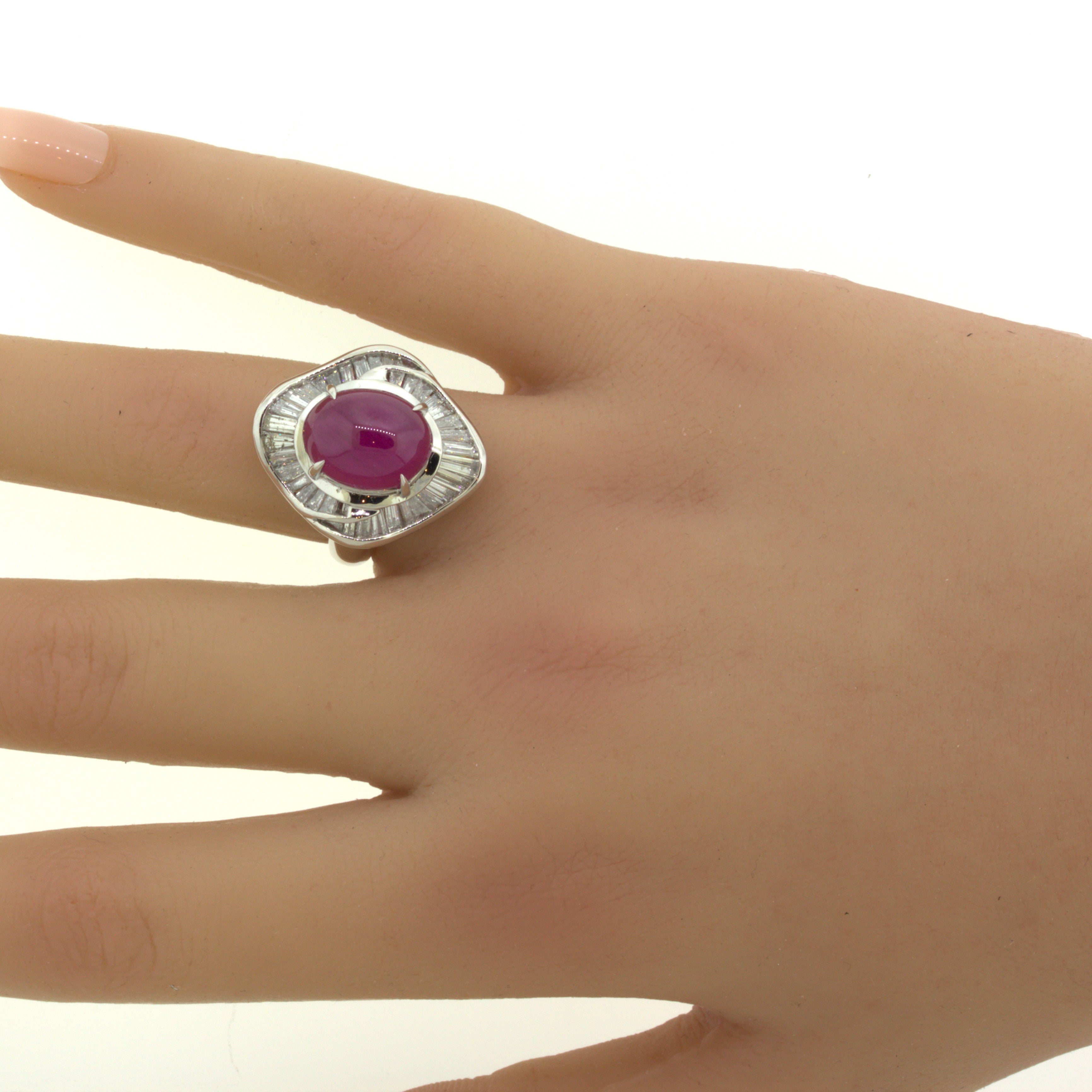 9.34 Carat Cabochon Ruby Diamond Platinum Ring