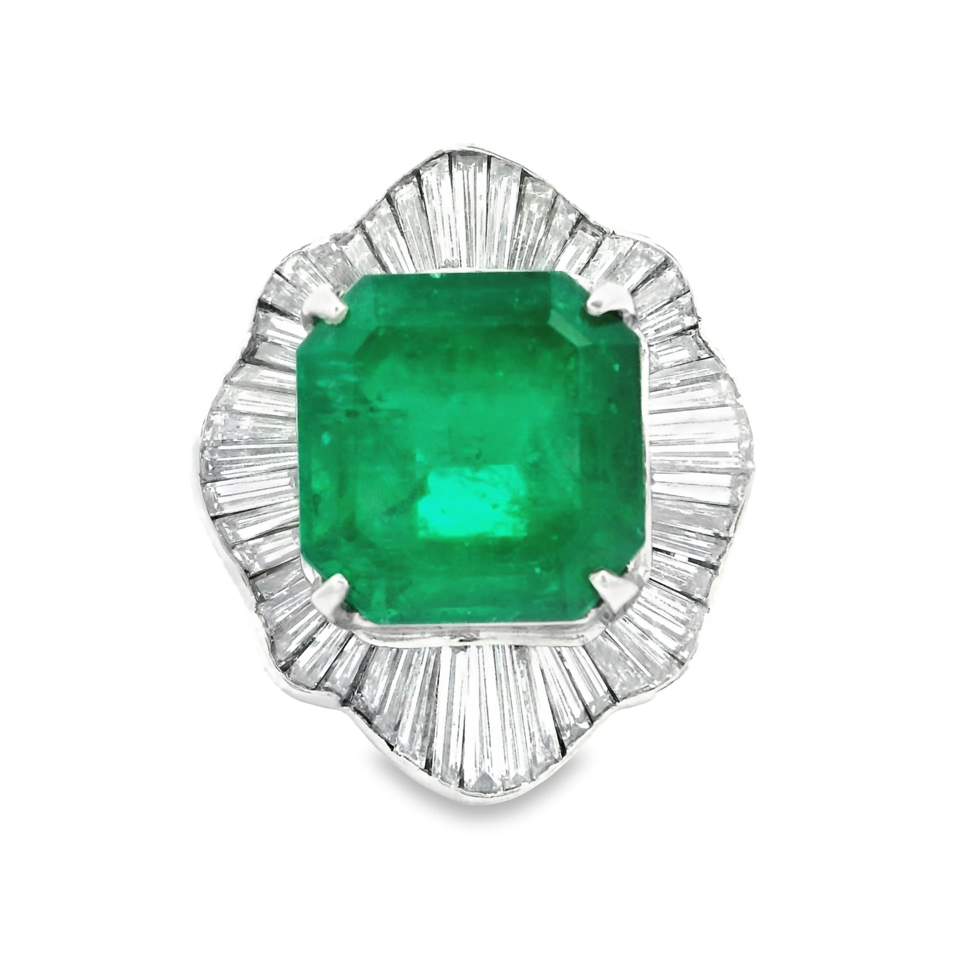 Important 11.57 Carat “Muzo Green” Colombian Emerald Diamond Platinum Ring