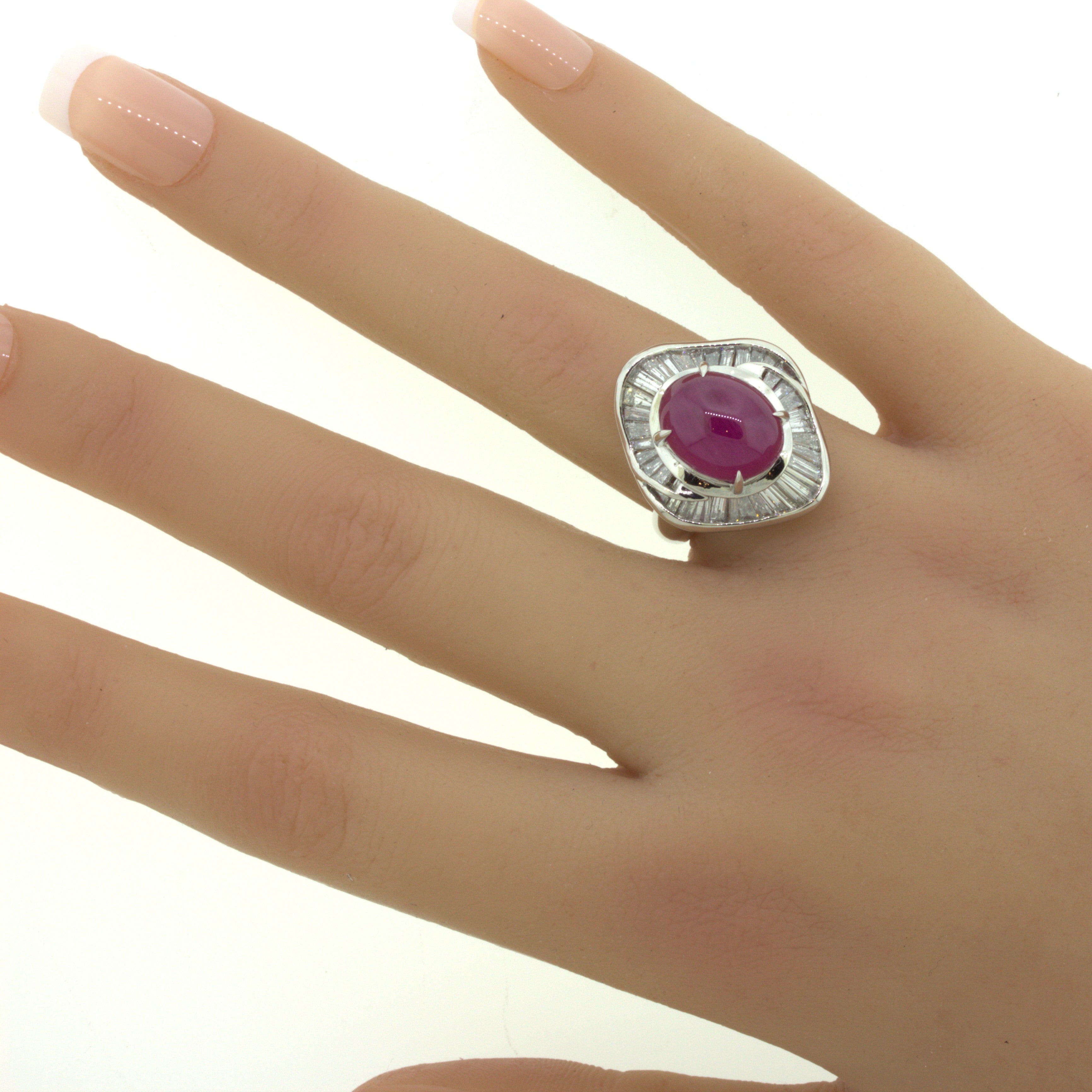 9.34 Carat Cabochon Ruby Diamond Platinum Ring