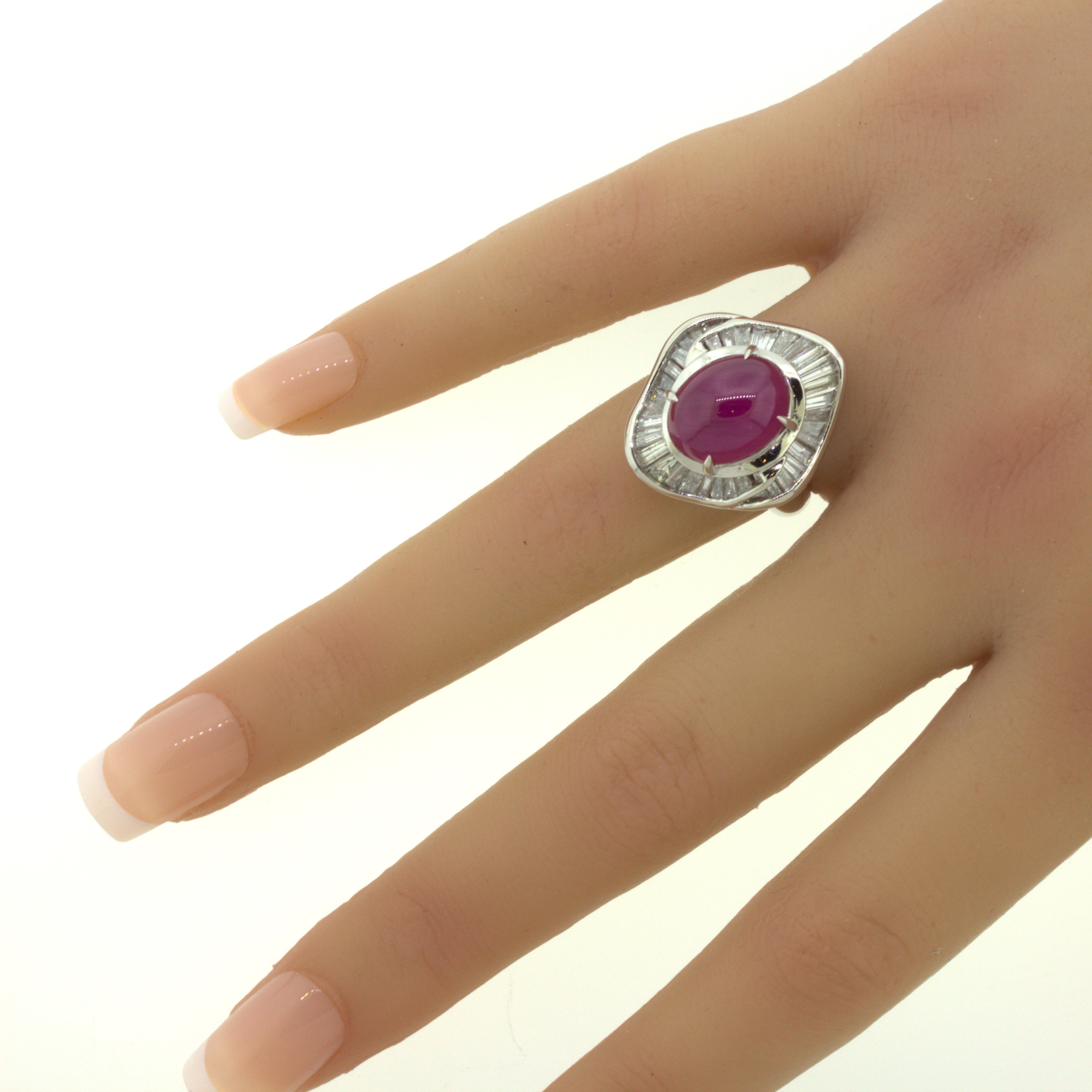 9.34 Carat Cabochon Ruby Diamond Platinum Ring