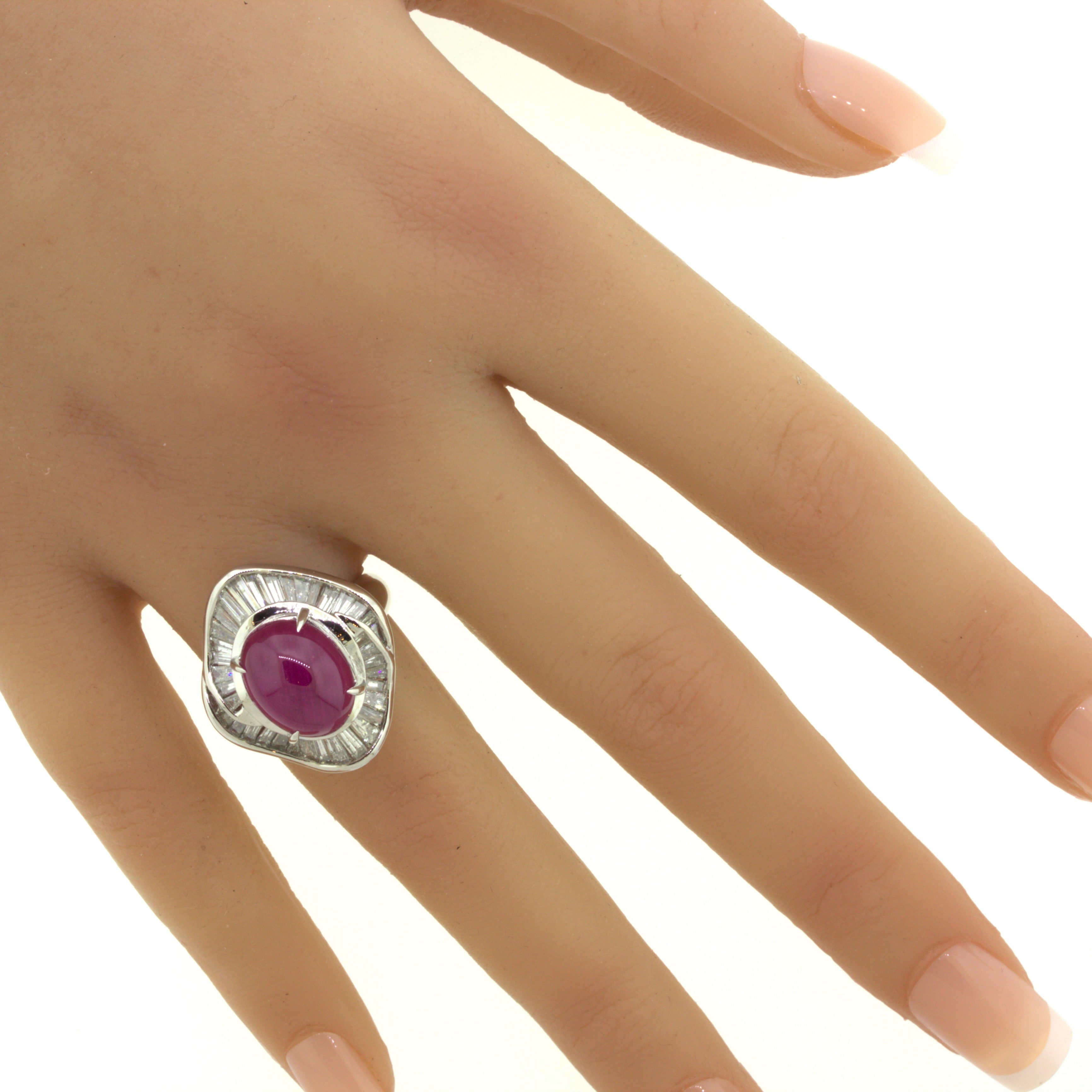 9.34 Carat Cabochon Ruby Diamond Platinum Ring