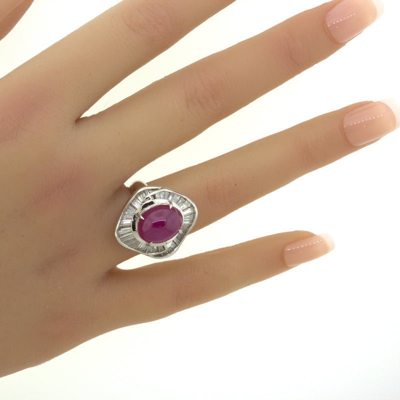 9.34 Carat Cabochon Ruby Diamond Platinum Ring