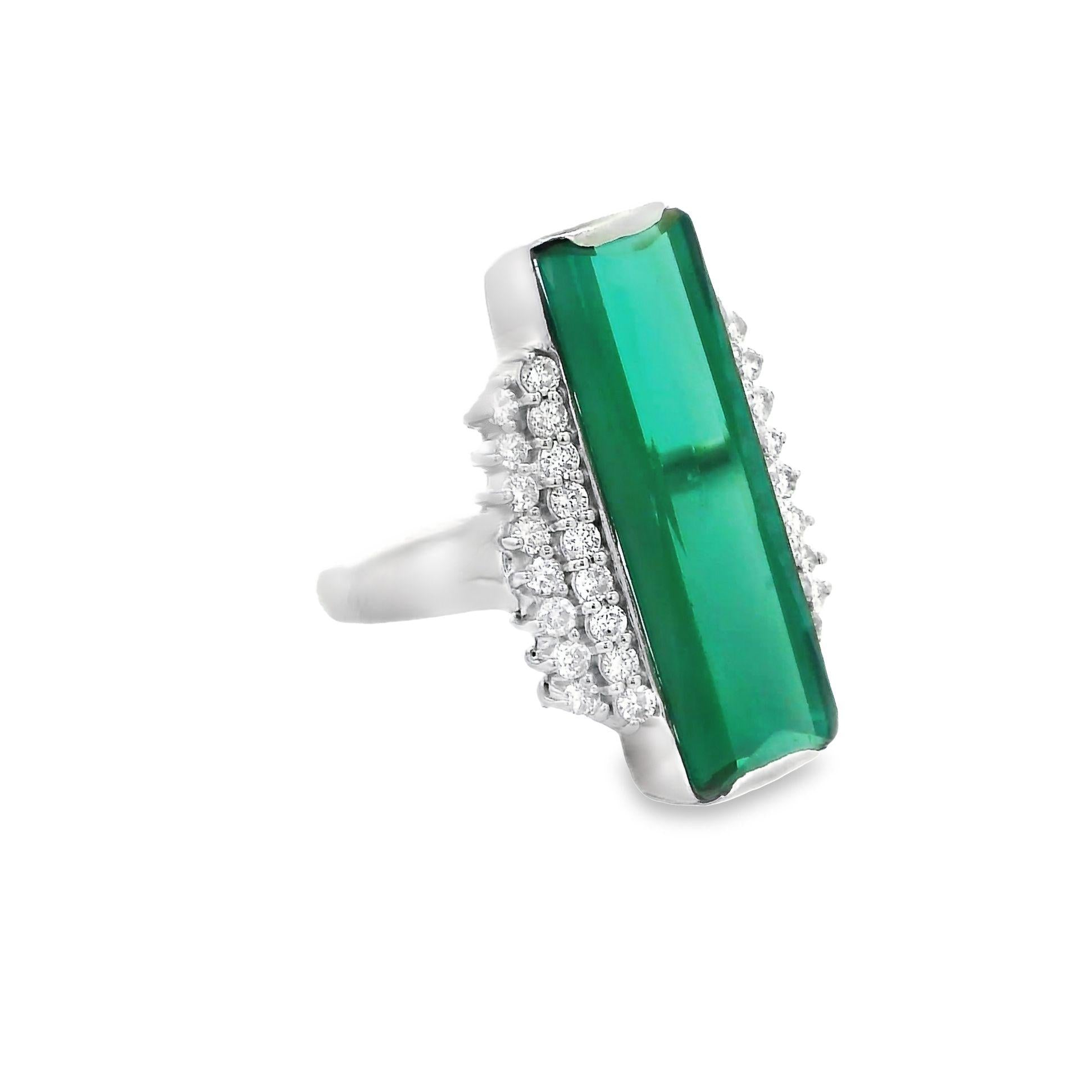 9.40 Carat Blue-Green Tourmaline Diamond Platinum Ring