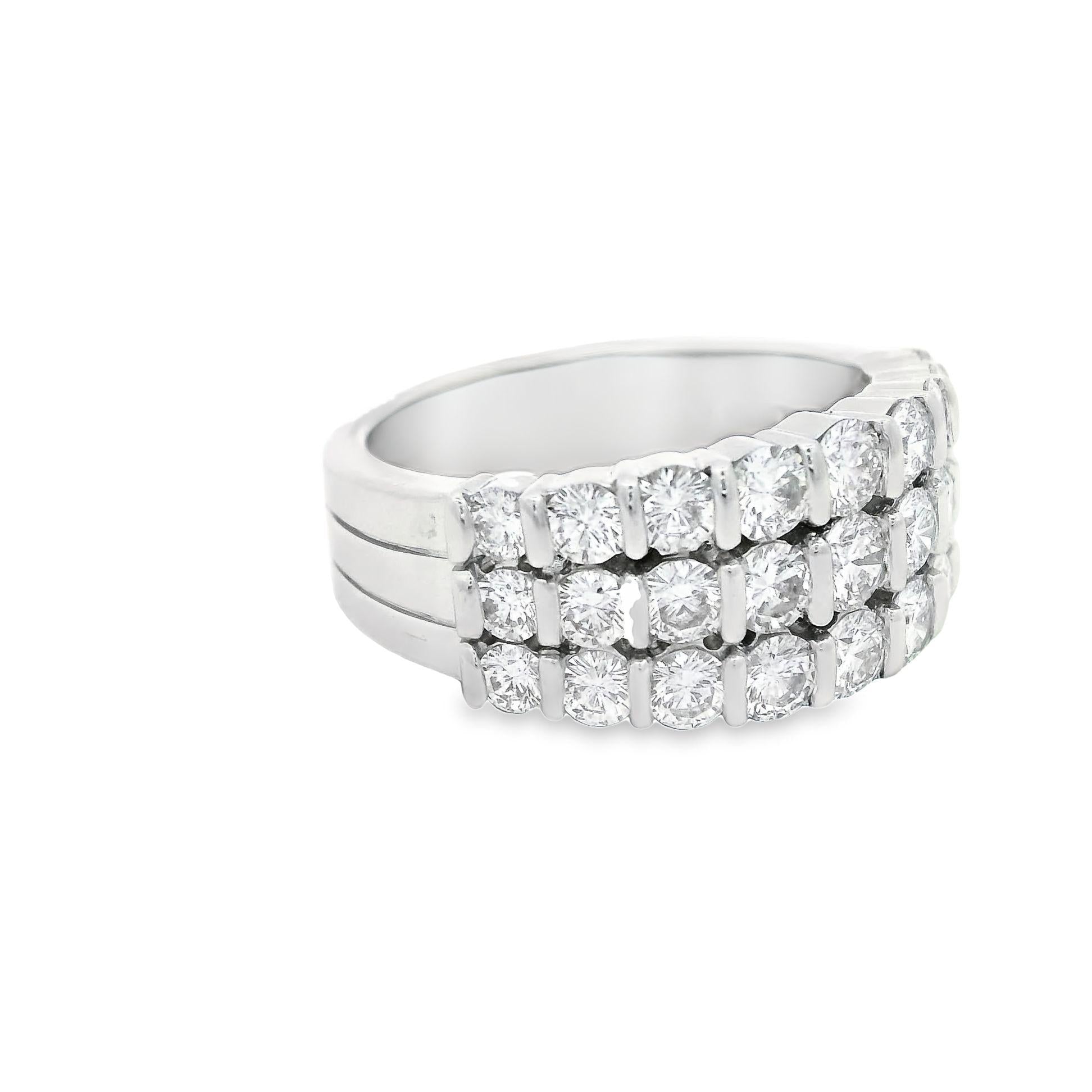 Gemlok Diamond Three Rows Stacked Platinum Ring