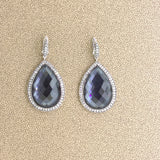 Quartz & Hematite Diamond Halo 18k White Gold Drop Earrings