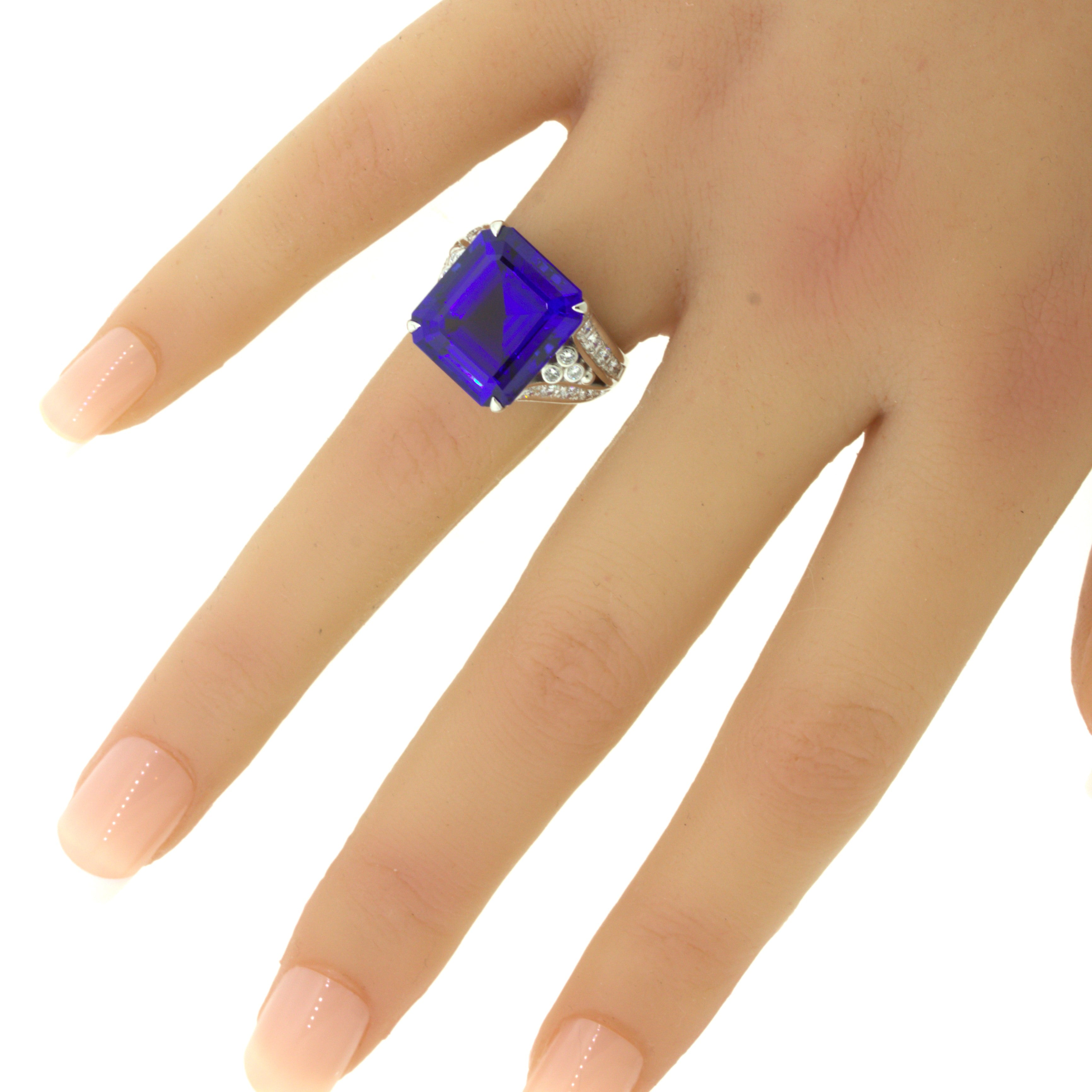 13.66 Carat Tanzanite Diamond Platinum Cocktail Ring