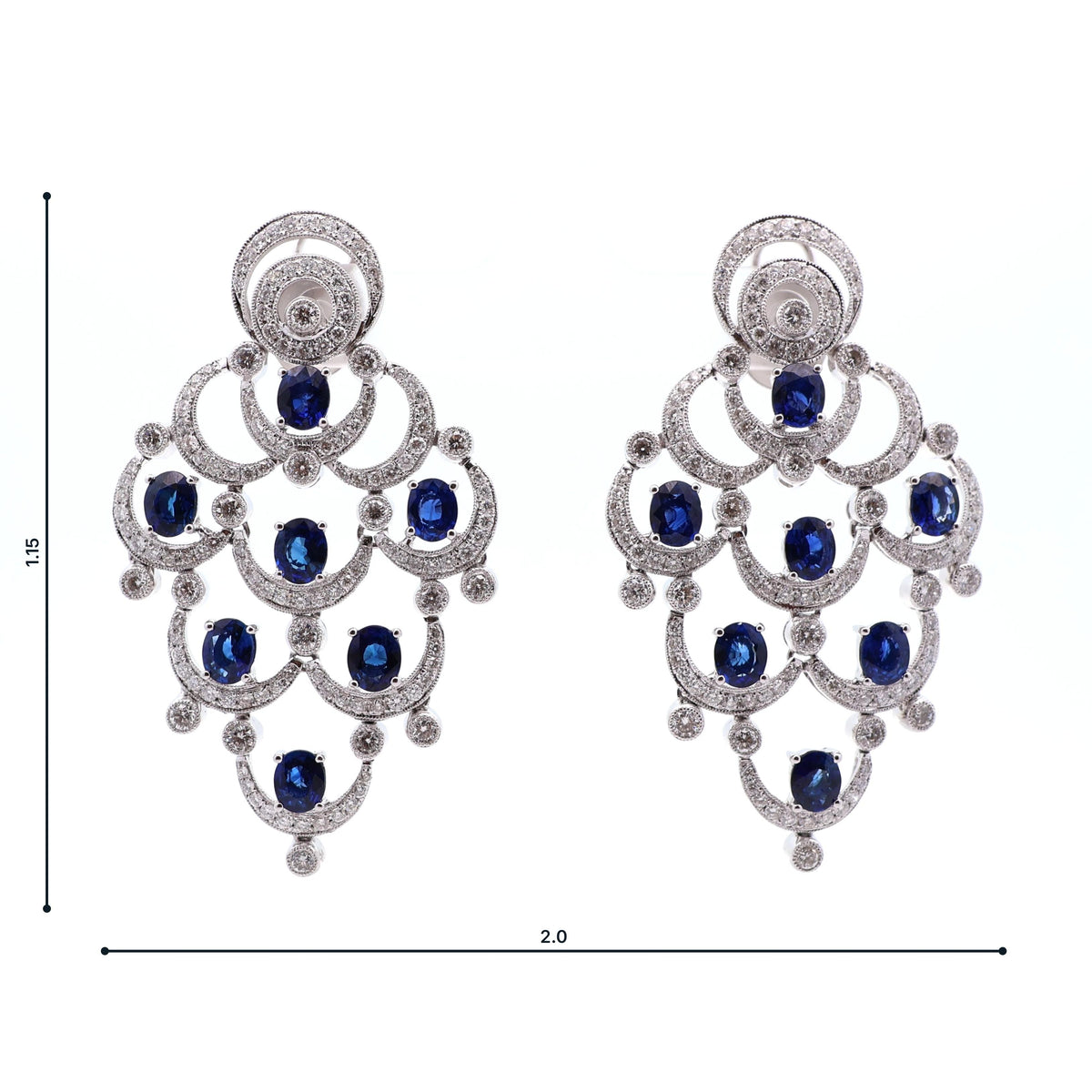 Estate Blue Sapphire Diamond 18K White Gold Chandelier Drop Earrings