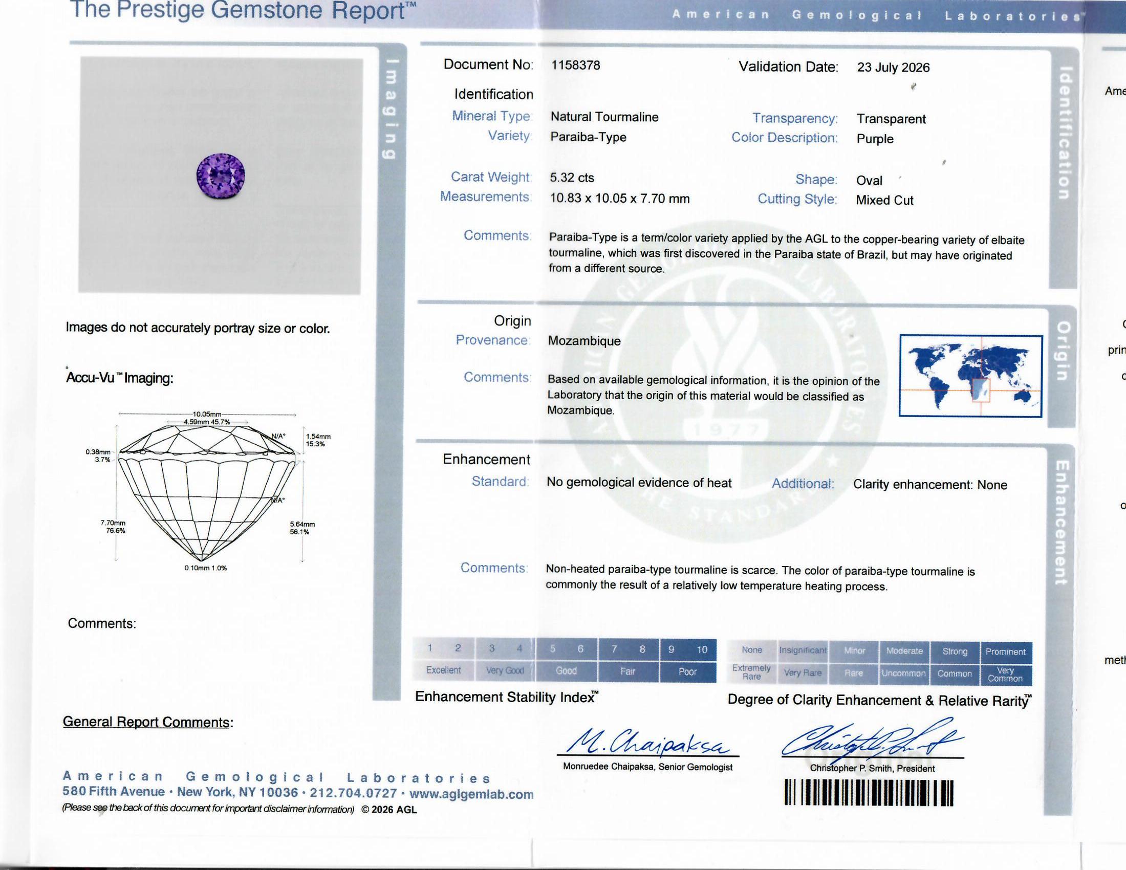 5.32 Carat No-Heat Purple Paraiba Tourmaline Diamond 18K White Gold Ring, AGL