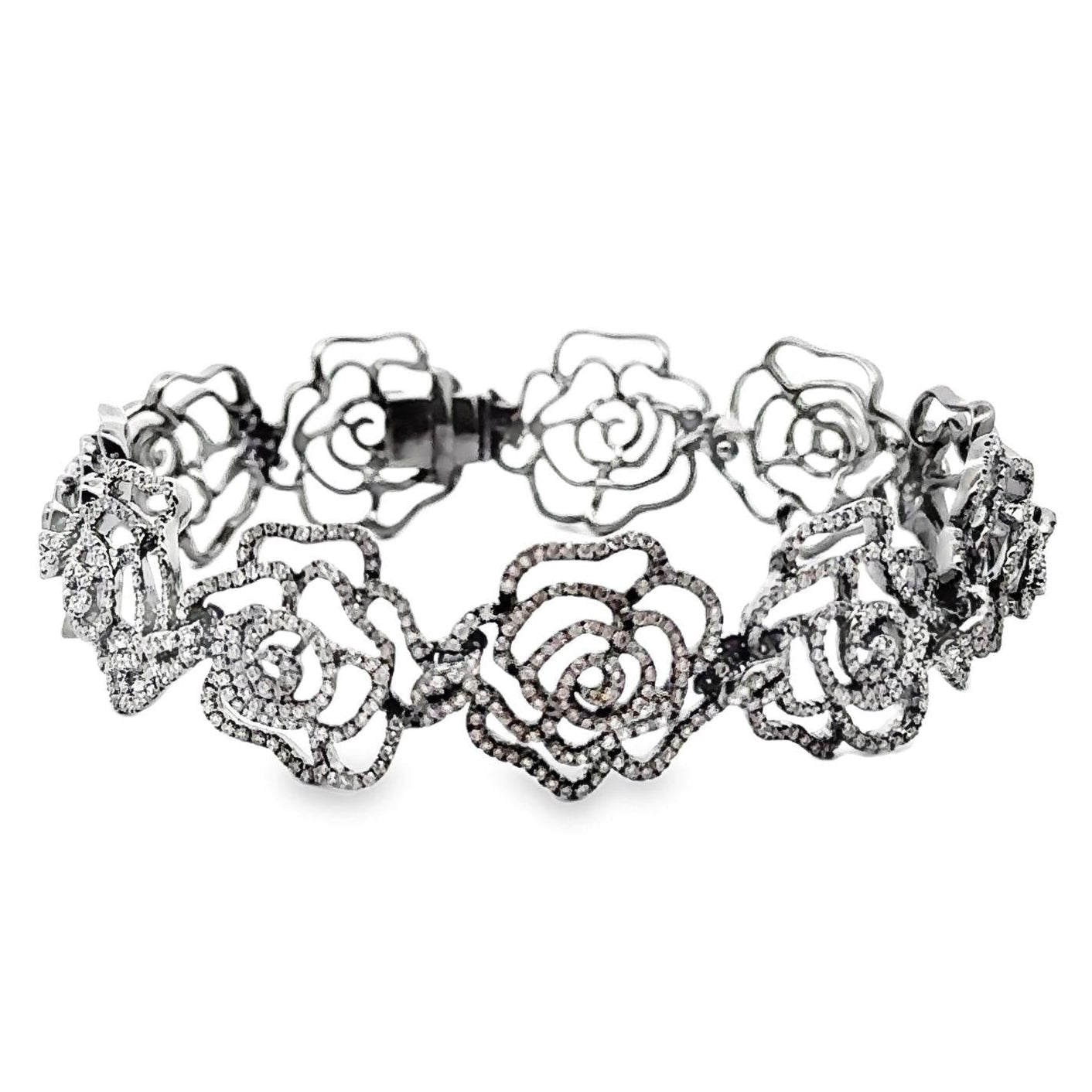 Diamond Rose-Link 18k Gold Rhodium Bracelet