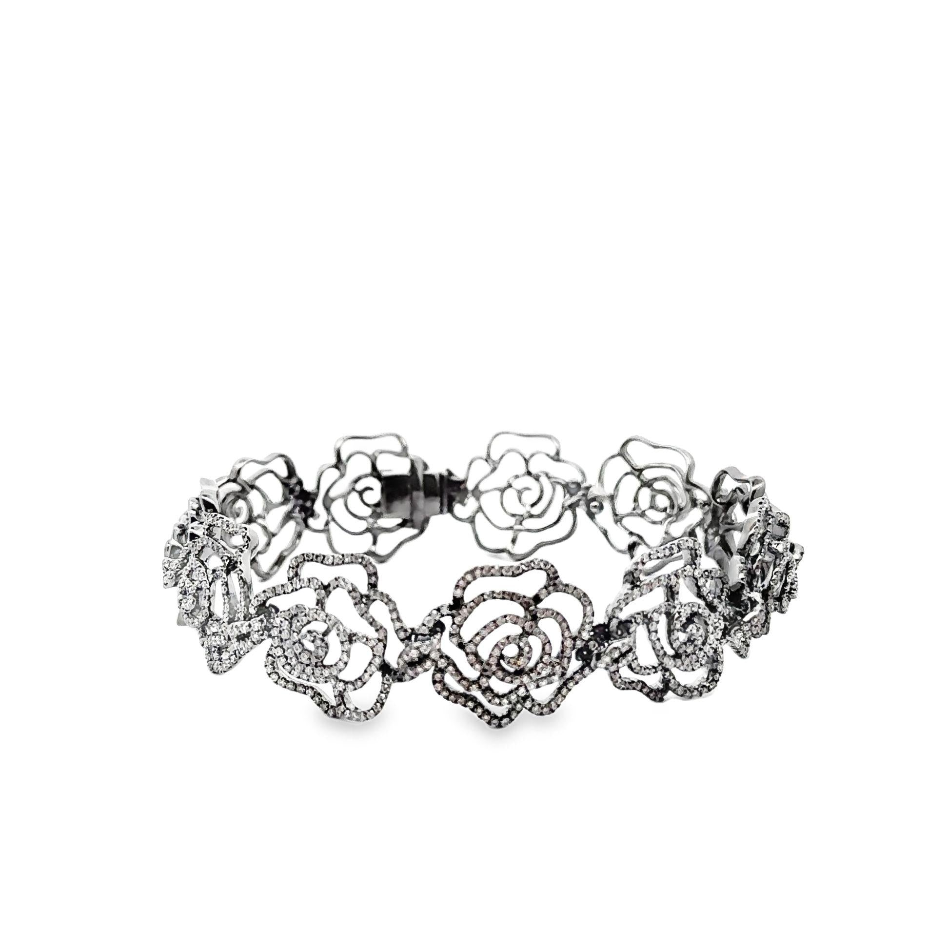 Diamond Rose-Link 18k Gold Rhodium Bracelet