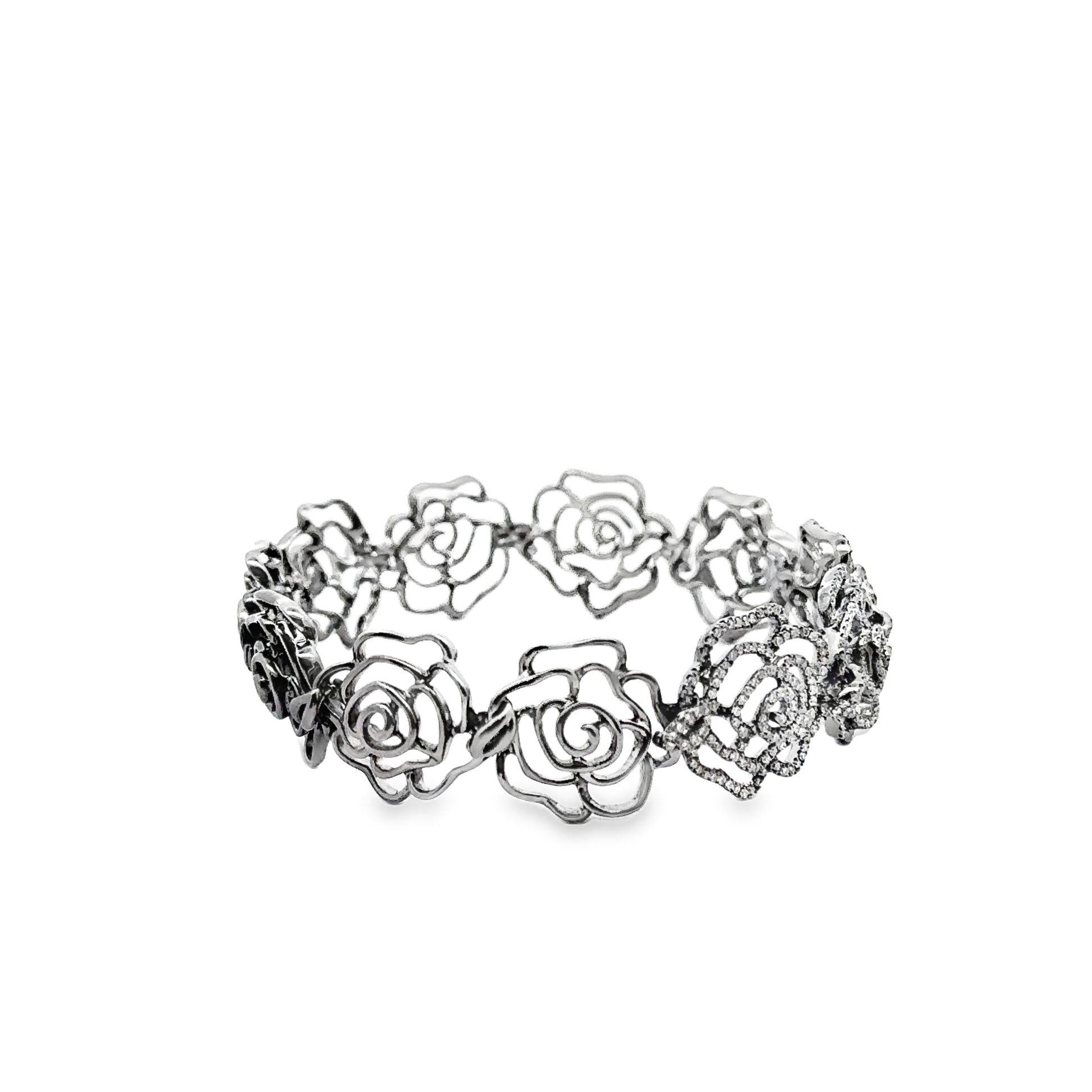 Diamond Rose-Link 18k Gold Rhodium Bracelet