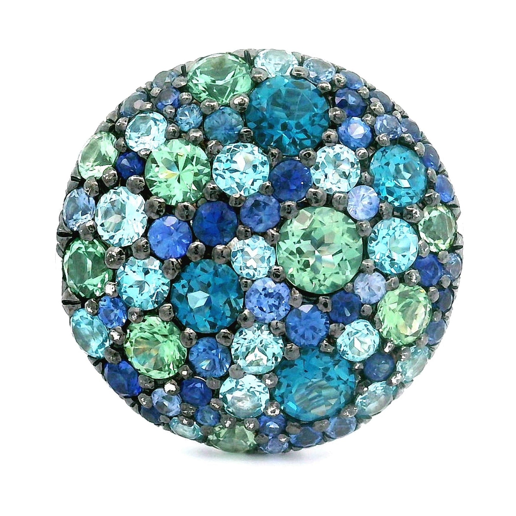 Blue Topaz Green Sapphire Diamond 18k White Gold Ring