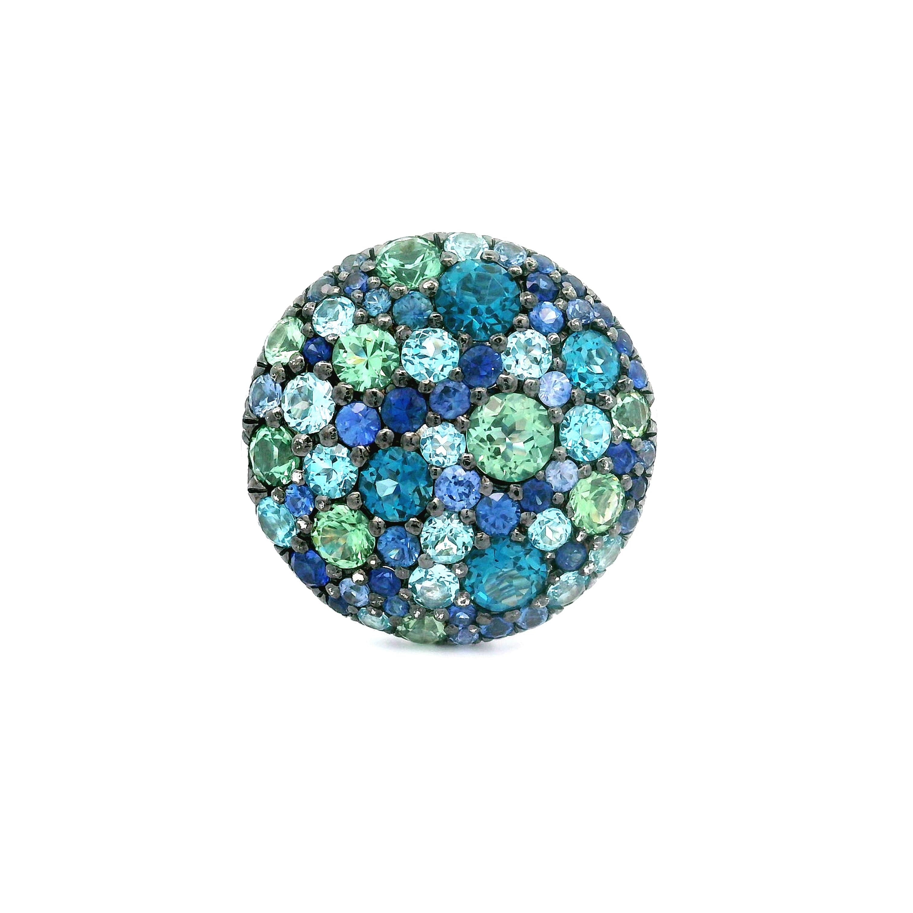 Blue Topaz Green Sapphire Diamond 18k White Gold Ring