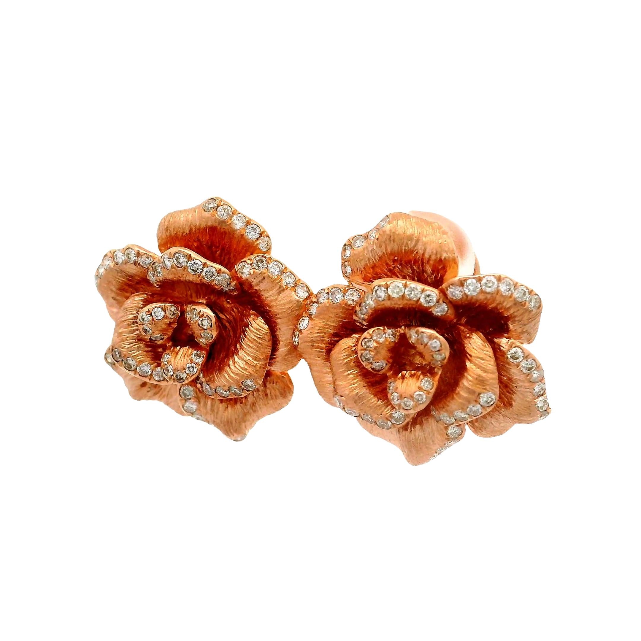 Diamond 18K Rose Gold Rose Motif Earrings