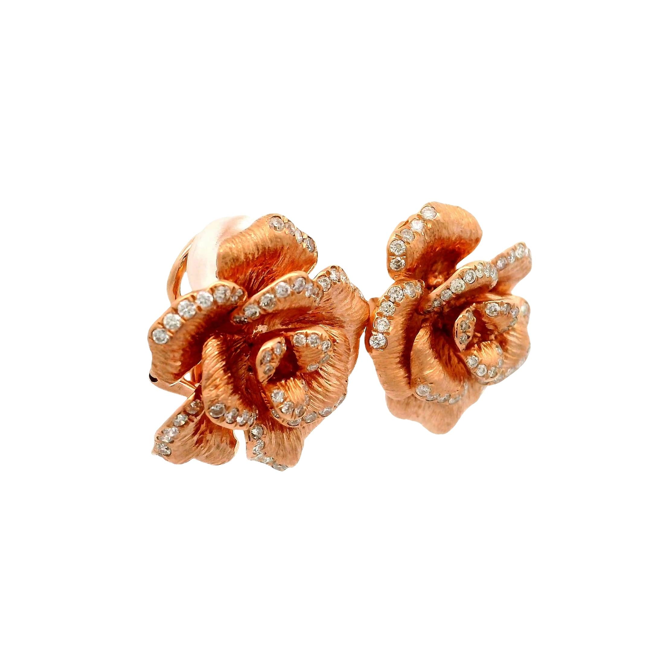 Diamond 18K Rose Gold Rose Motif Earrings