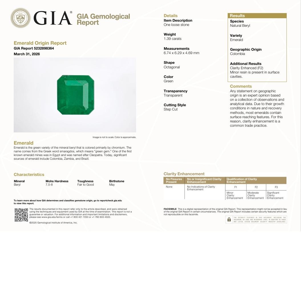 1.39 Colombian Emerald Diamond 14K White Gold Double-Halo Ring, GIA Certified
