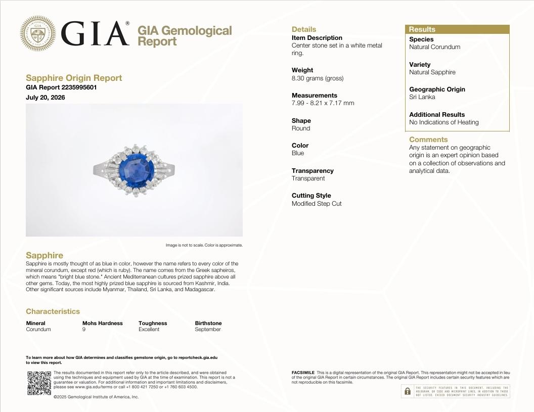 4.62 Carat No-Heat Ceylon Blue Sapphire Diamond Platinum Ring, GIA Certified