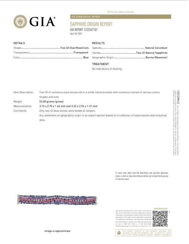 Sapphire Spinel Diamond Platinum Bracelet, GIA Certified No-Heat