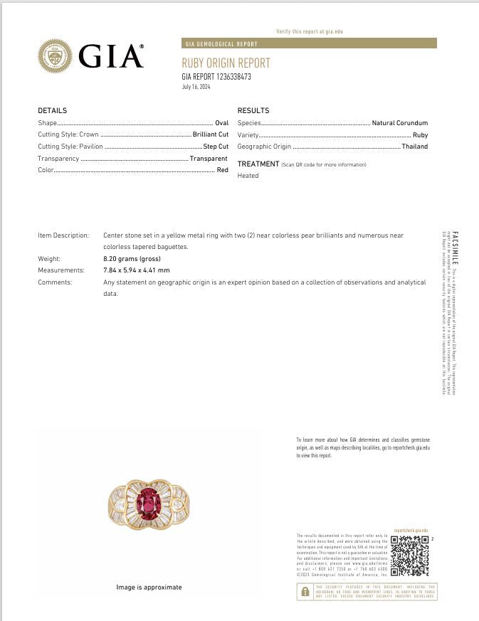 1.81 Carat Ruby Diamond 18k Yellow Gold Ring, GIA Certified