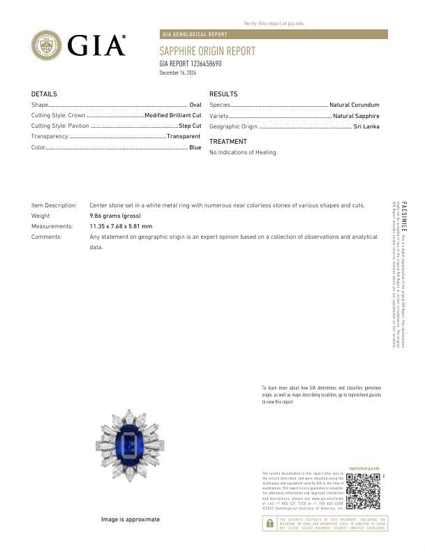 4.87 Carat No-Heat Ceylon Blue Sapphire Diamond Platinum Ring, GIA Certified