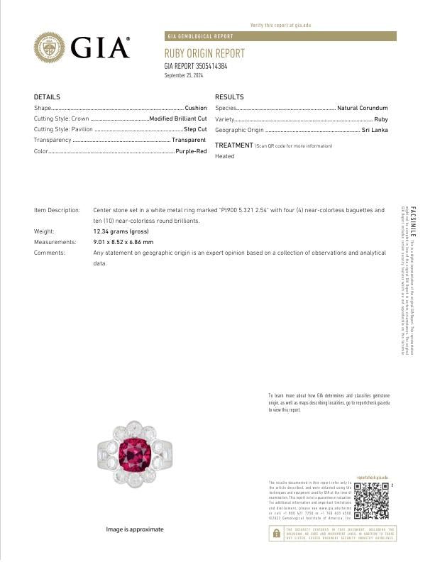 5.32 Carat Ceylon Ruby Diamond Platinum Ring, GIA Certified
