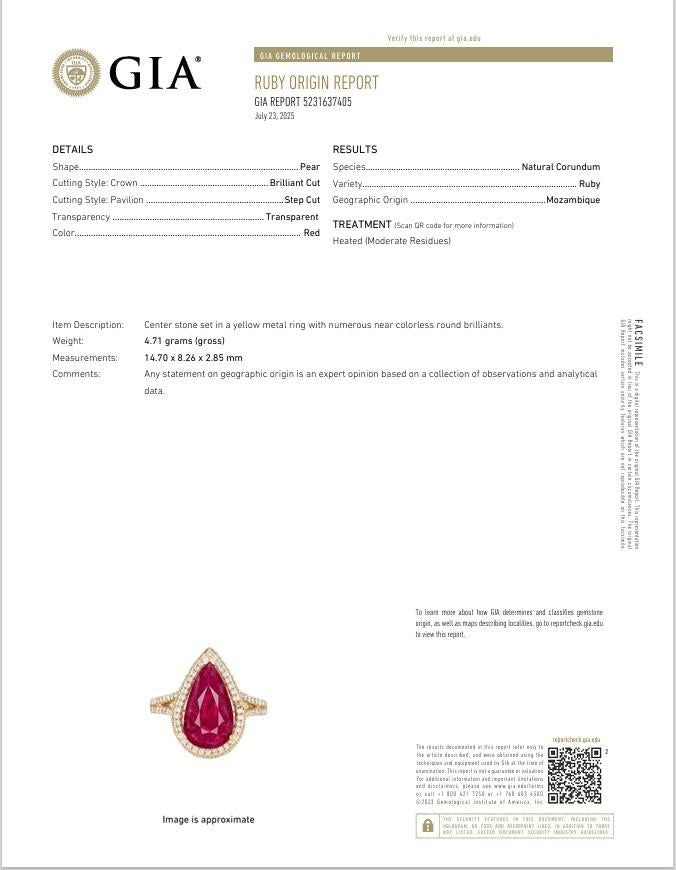 3.03 Carat Ruby Diamond 14k Gold Halo Ring, GIA Certified
