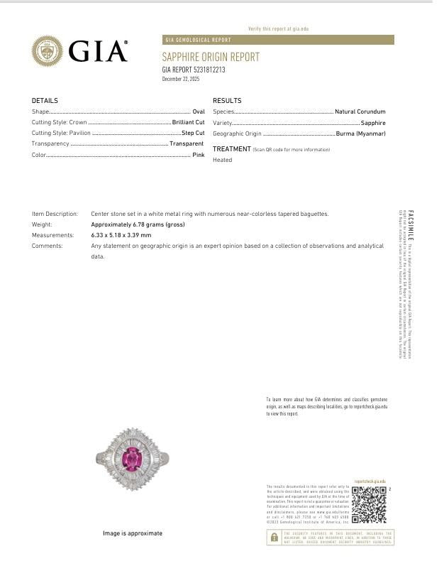 Pink Sapphire Diamond Platinum Ring, GIA Certified