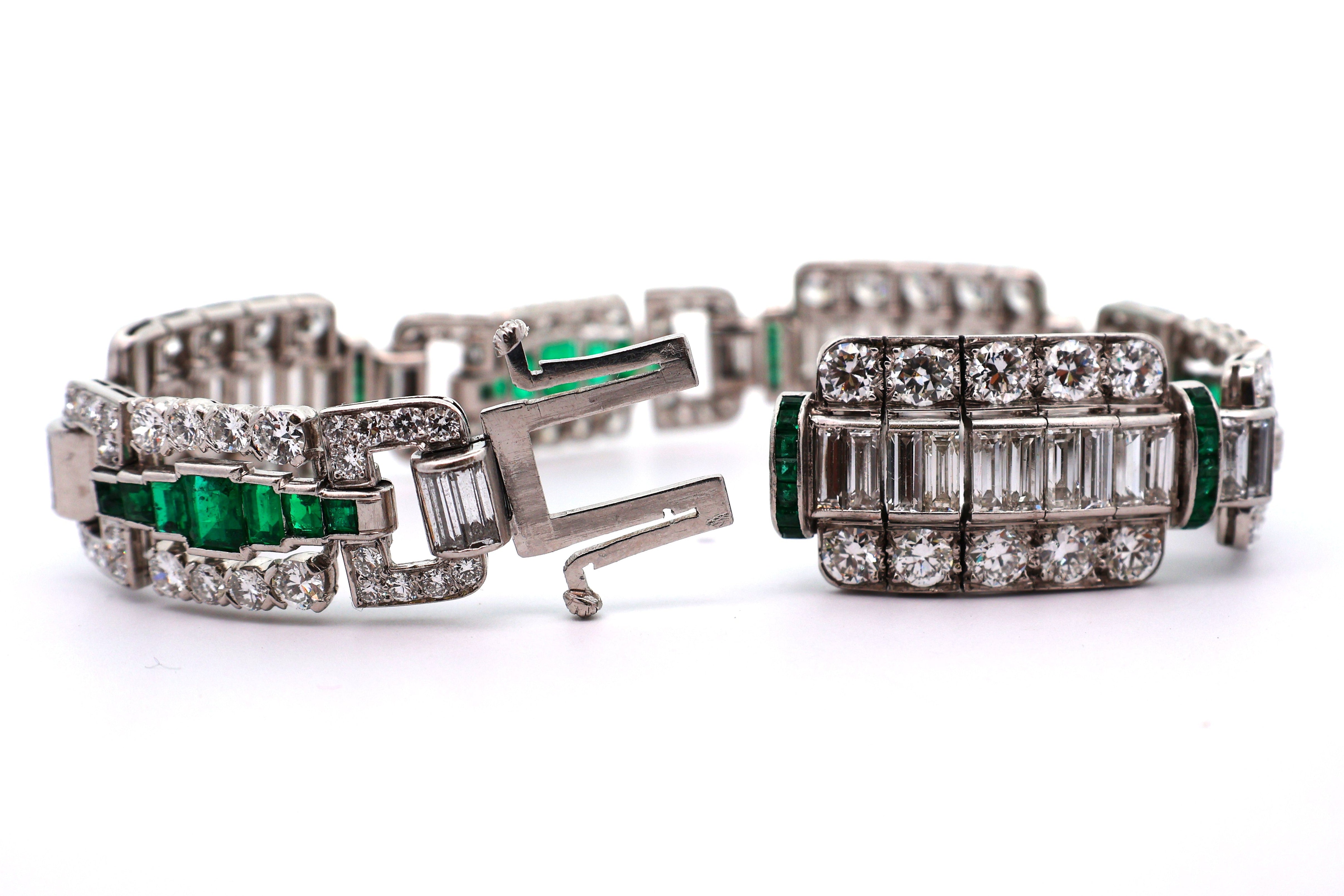 Art Deco Diamond Emerald Platinum Bracelet, Circa 1927